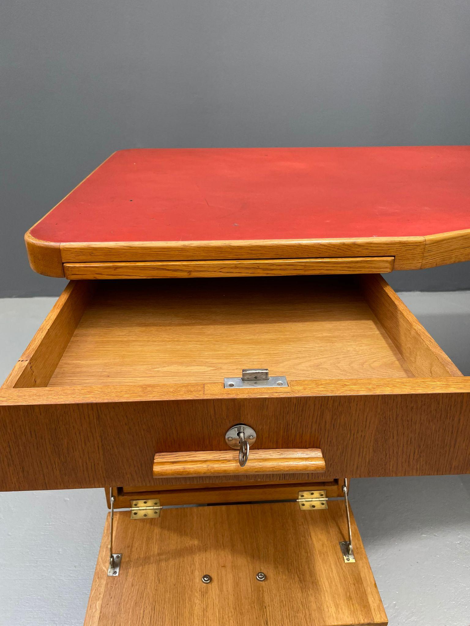 20th Century Bauhaus Walnut Writing Desk with Red Top For Sale