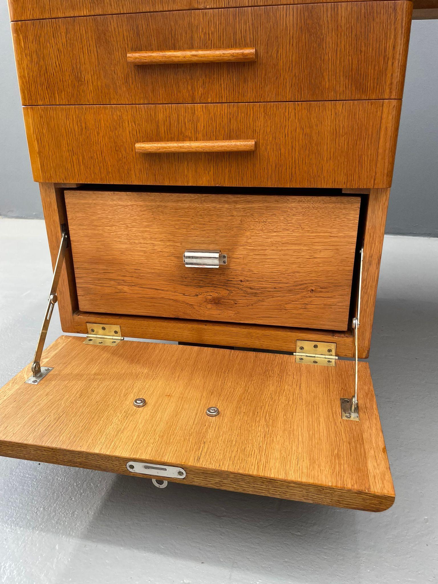 Bauhaus Walnut Writing Desk with Red Top For Sale 1