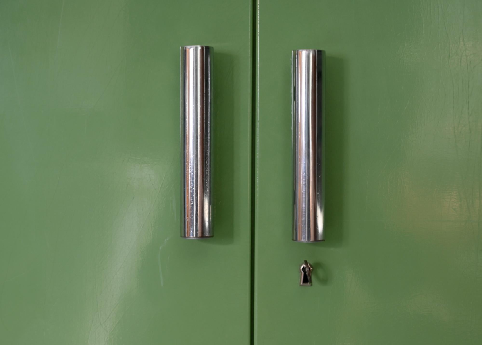 Chrome Bauhaus Wardrobe by Robert Slezák Bystrice, Czechoslowakia circa 1930 in Green