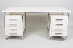 Bauhaus White and Chrome Writing Desk by Thonet, Fully Restored, 1930s