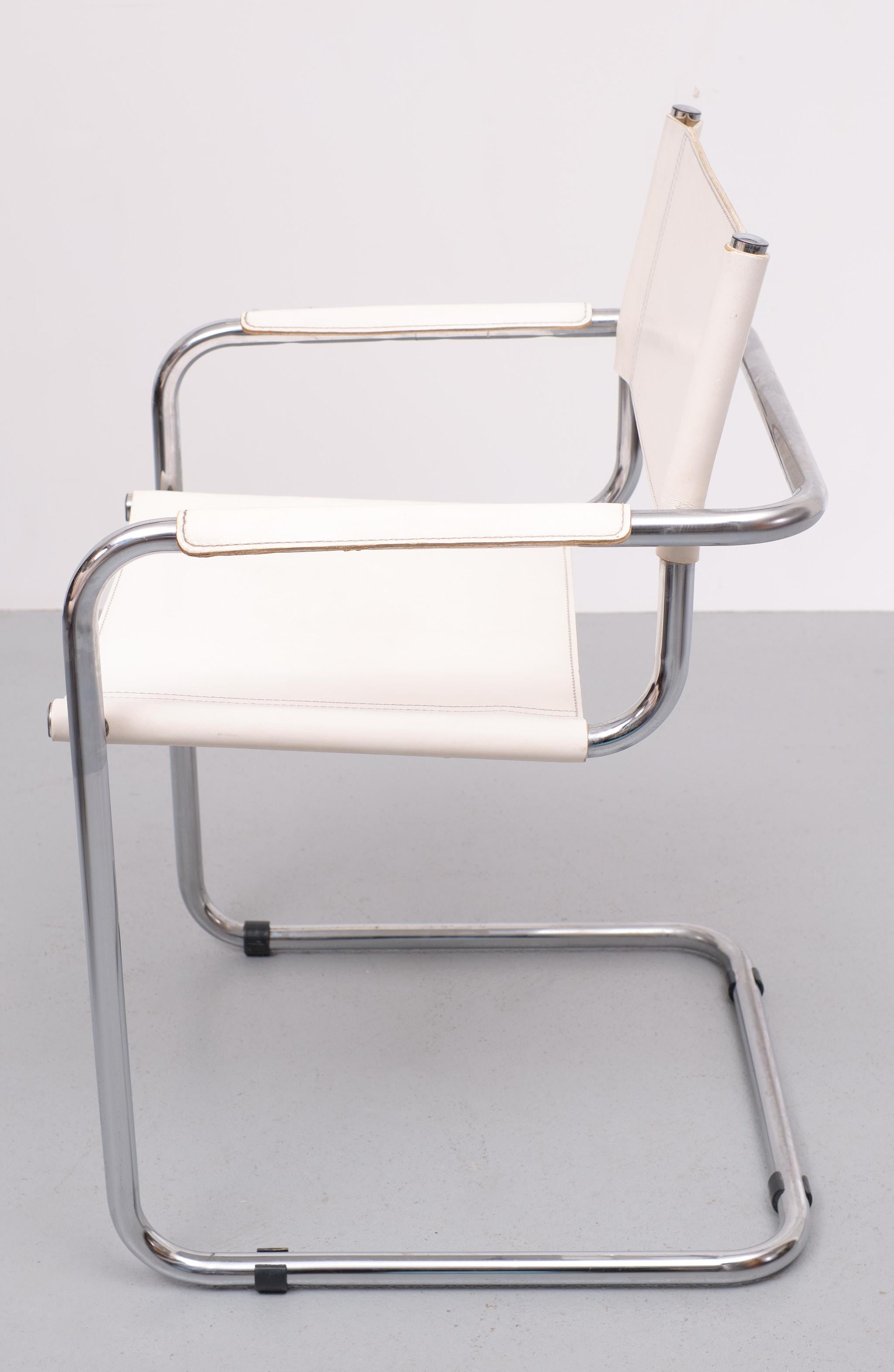 Bauhaus White Leather Arm Chair Mattheo Grassi 1970s Italy 1