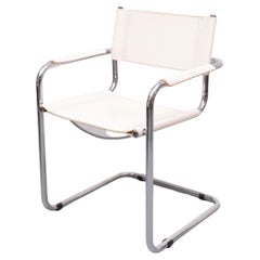 Bauhaus White Leather Arm Chair Mattheo Grassi 1970s Italy