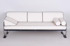 Sofá tubular cromado blanco Bauhaus de Robert Slezák, diseño de Thonet, años 30