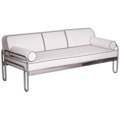 Bauhaus-Sofa aus weißem Chromrohr von Robert Slezák:: Design von Thonet:: 1930er Jahre