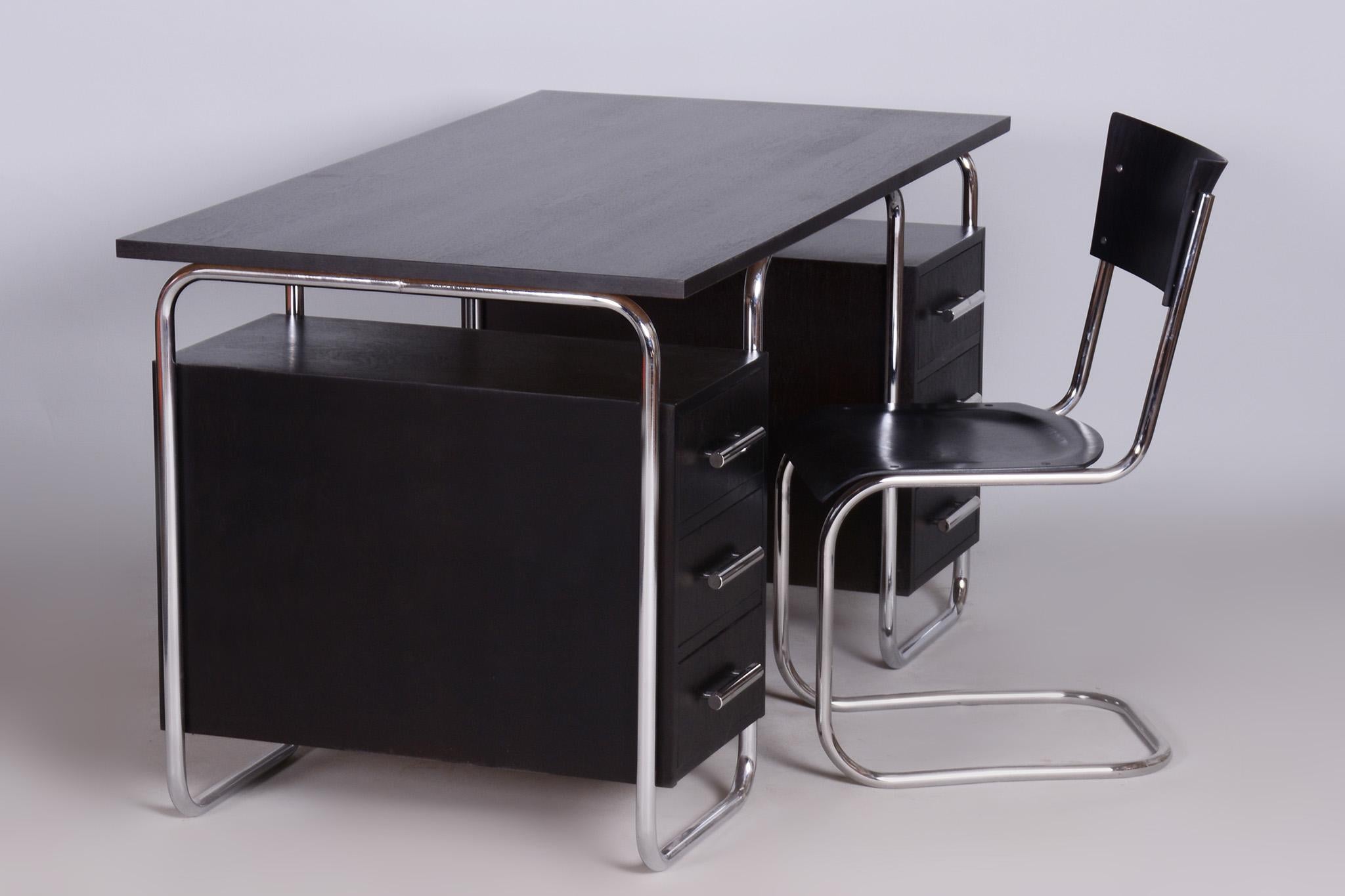 Bauhaus Writing Desk and Chair, R. Slezak, Chrome-Plated Steel, Czechia, 1930s For Sale 7