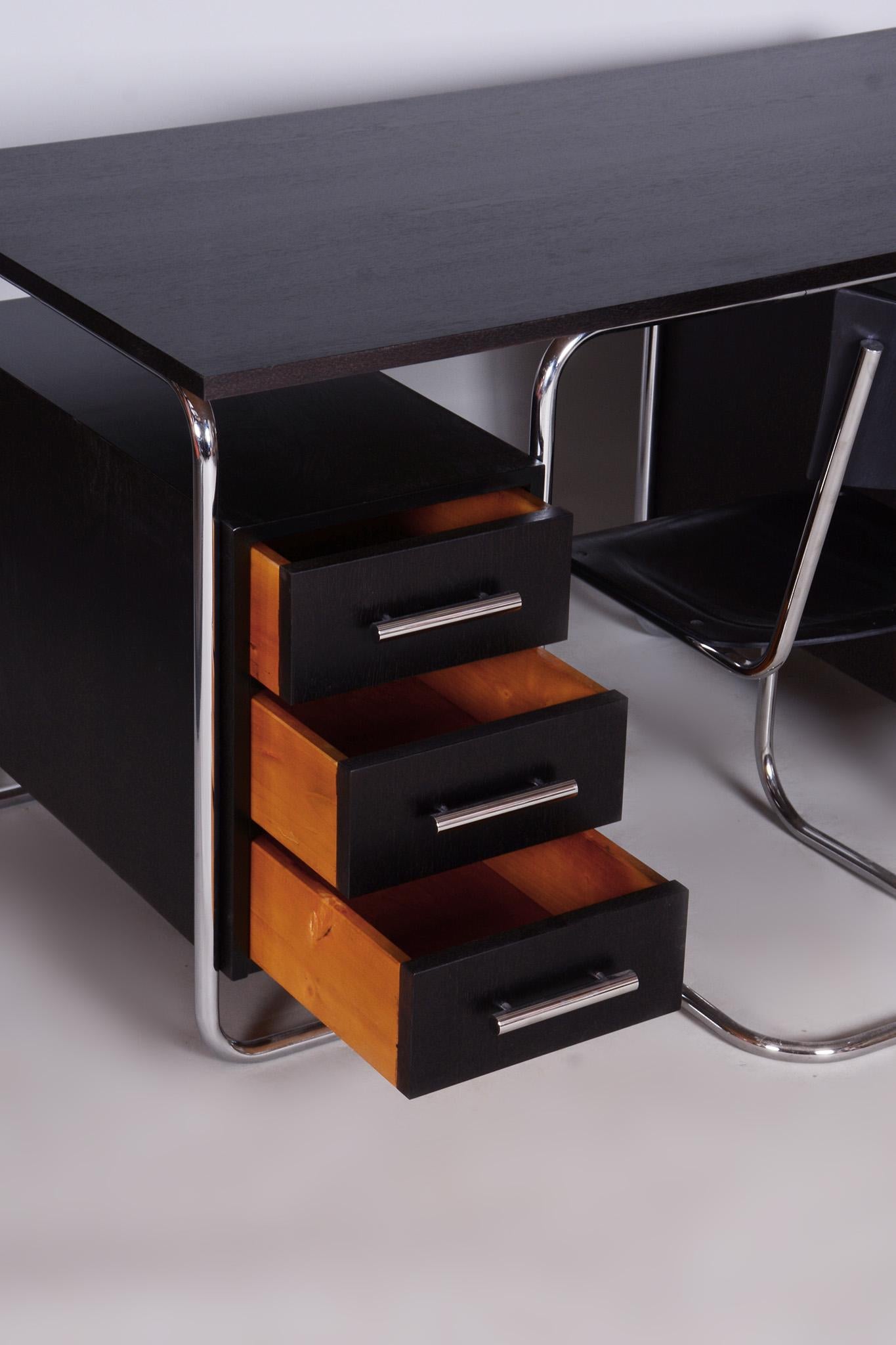 Bauhaus Writing Desk and Chair, R. Slezak, Chrome-Plated Steel, Czechia, 1930s For Sale 9