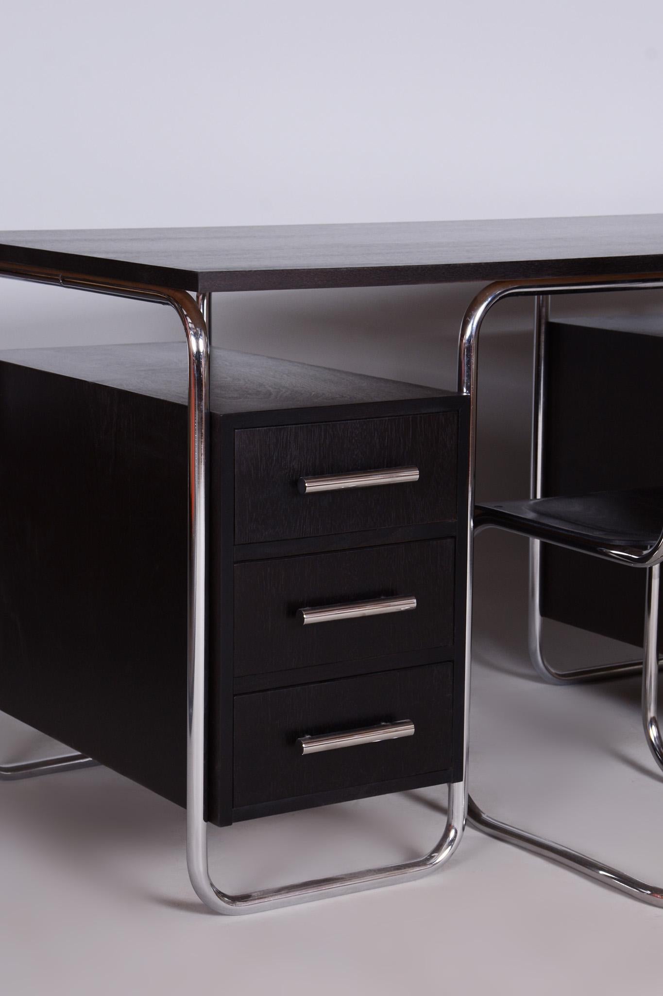 Bauhaus Writing Desk and Chair, R. Slezak, Chrome-Plated Steel, Czechia, 1930s For Sale 10