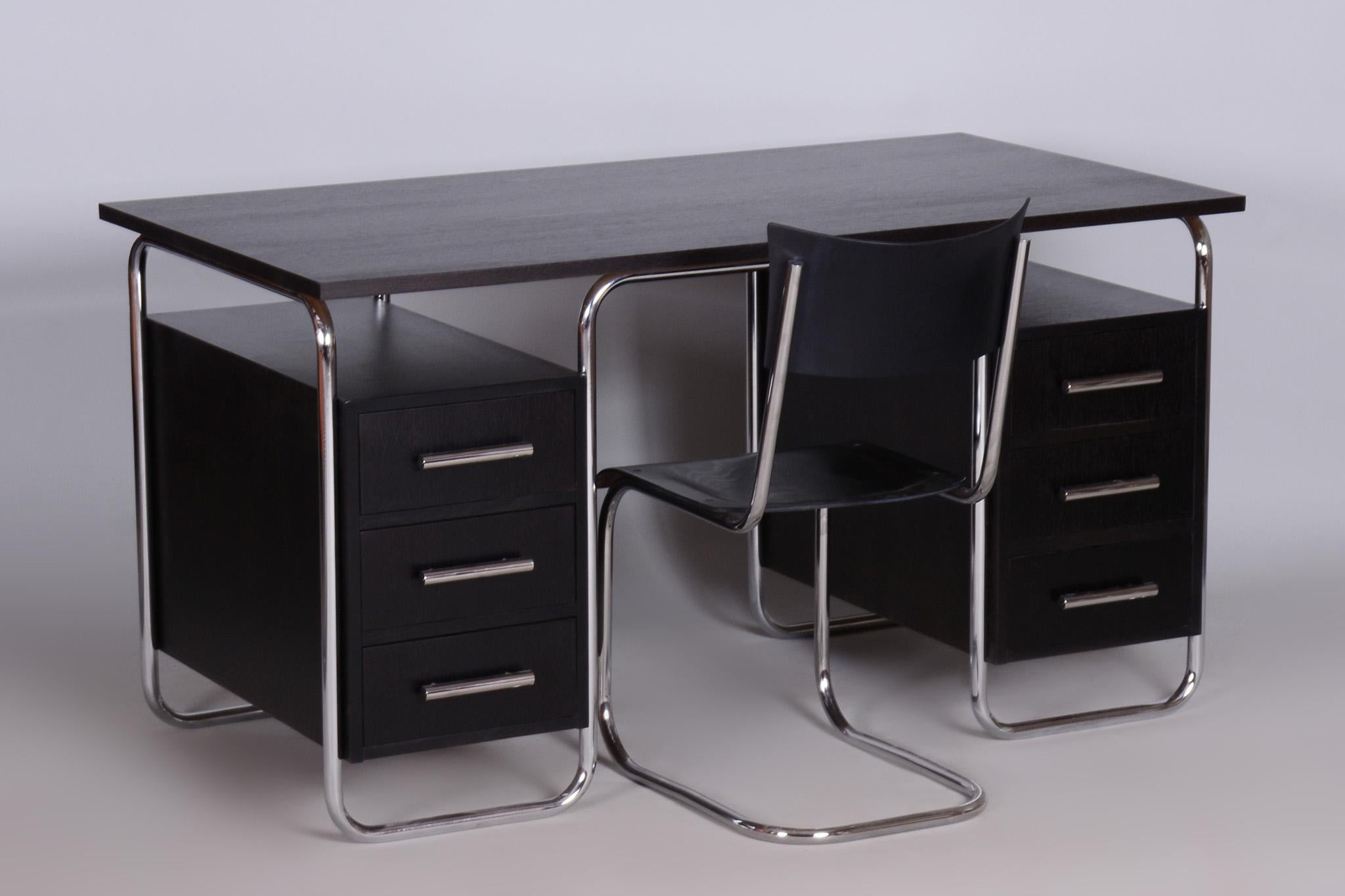 Bauhaus Writing Desk and Chair, R. Slezak, Chrome-Plated Steel, Czechia, 1930s For Sale 11