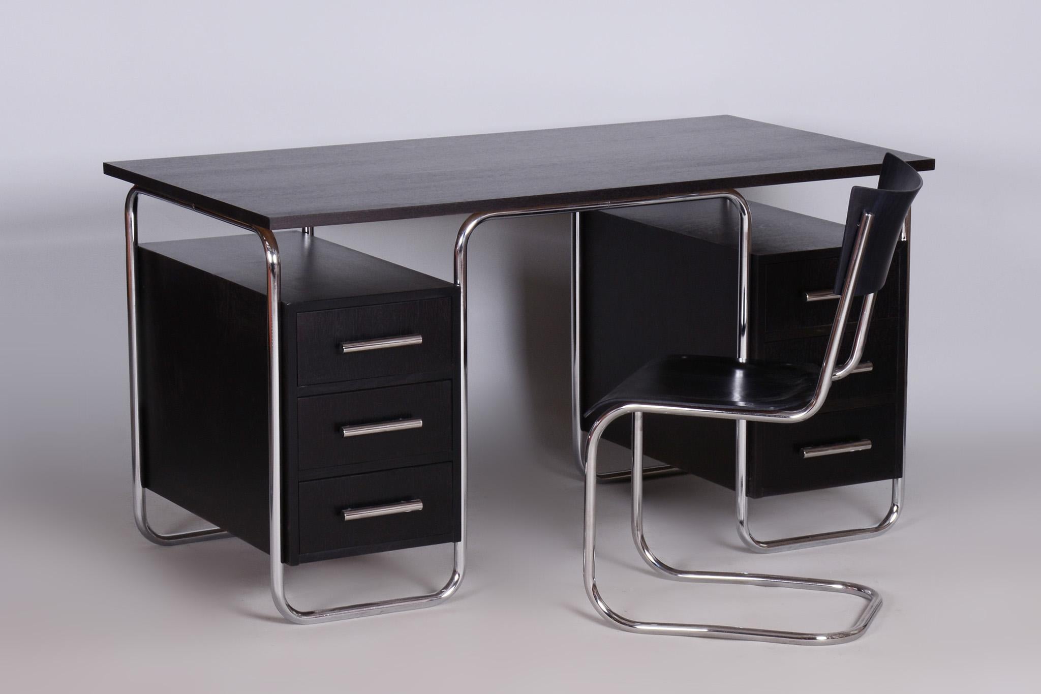Bauhaus Writing Desk and Chair, R. Slezak, Chrome-Plated Steel, Czechia, 1930s For Sale 12