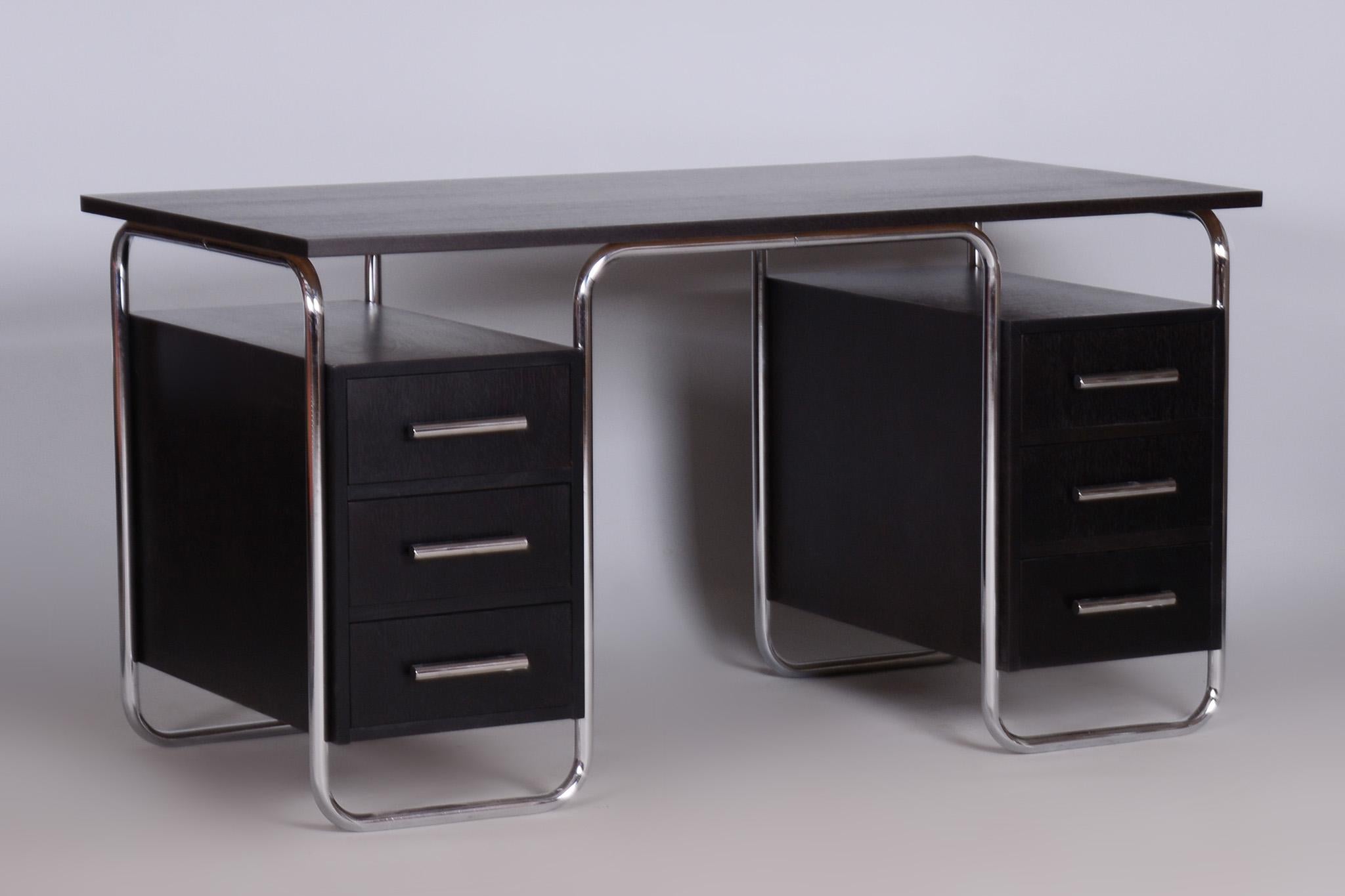 Bauhaus Writing Desk and Chair, R. Slezak, Chrome-Plated Steel, Czechia, 1930s For Sale 13