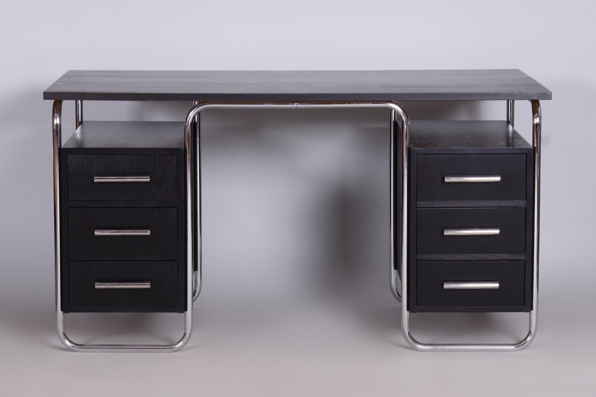 Bauhaus Writing Desk and Chair, R. Slezak, Chrome-Plated Steel, Czechia, 1930s For Sale 14