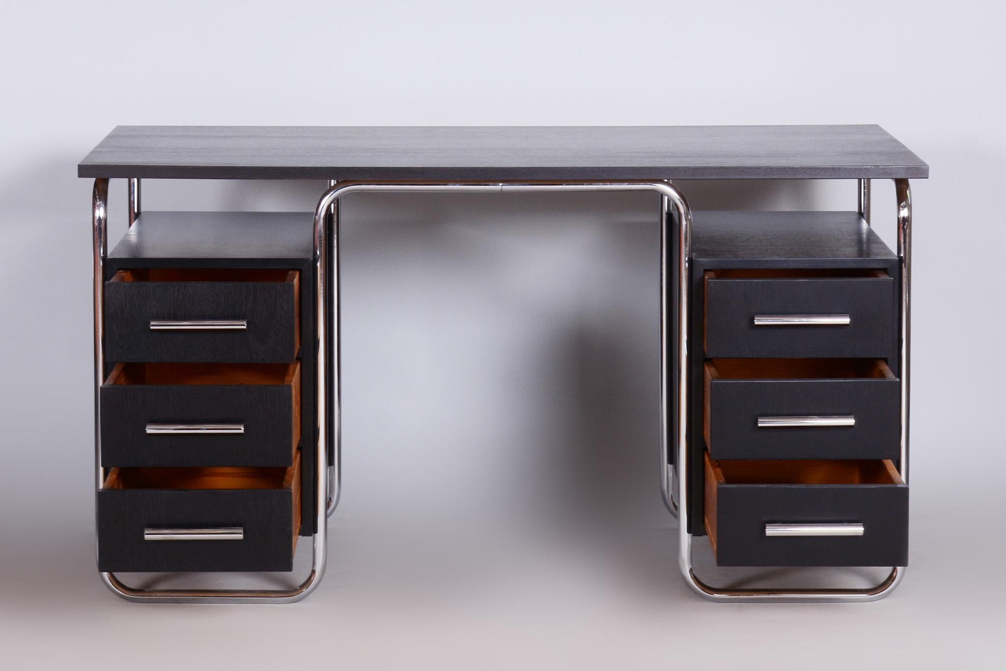 Bauhaus Writing Desk and Chair, R. Slezak, Chrome-Plated Steel, Czechia, 1930s For Sale 15