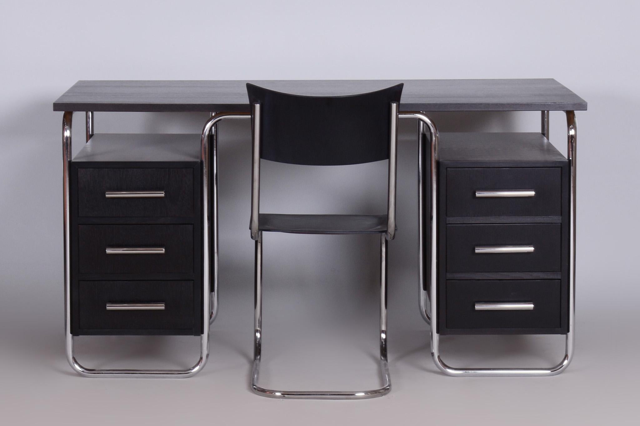 Bauhaus Writing Desk and Chair, R. Slezak, Chrome-Plated Steel, Czechia, 1930s For Sale 16