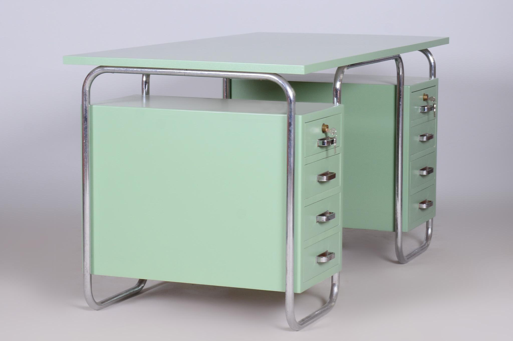 Bauhaus Writing Desk and Chair, Thonet, Chrome-Plated Steel, Czechia, 1930s For Sale 10