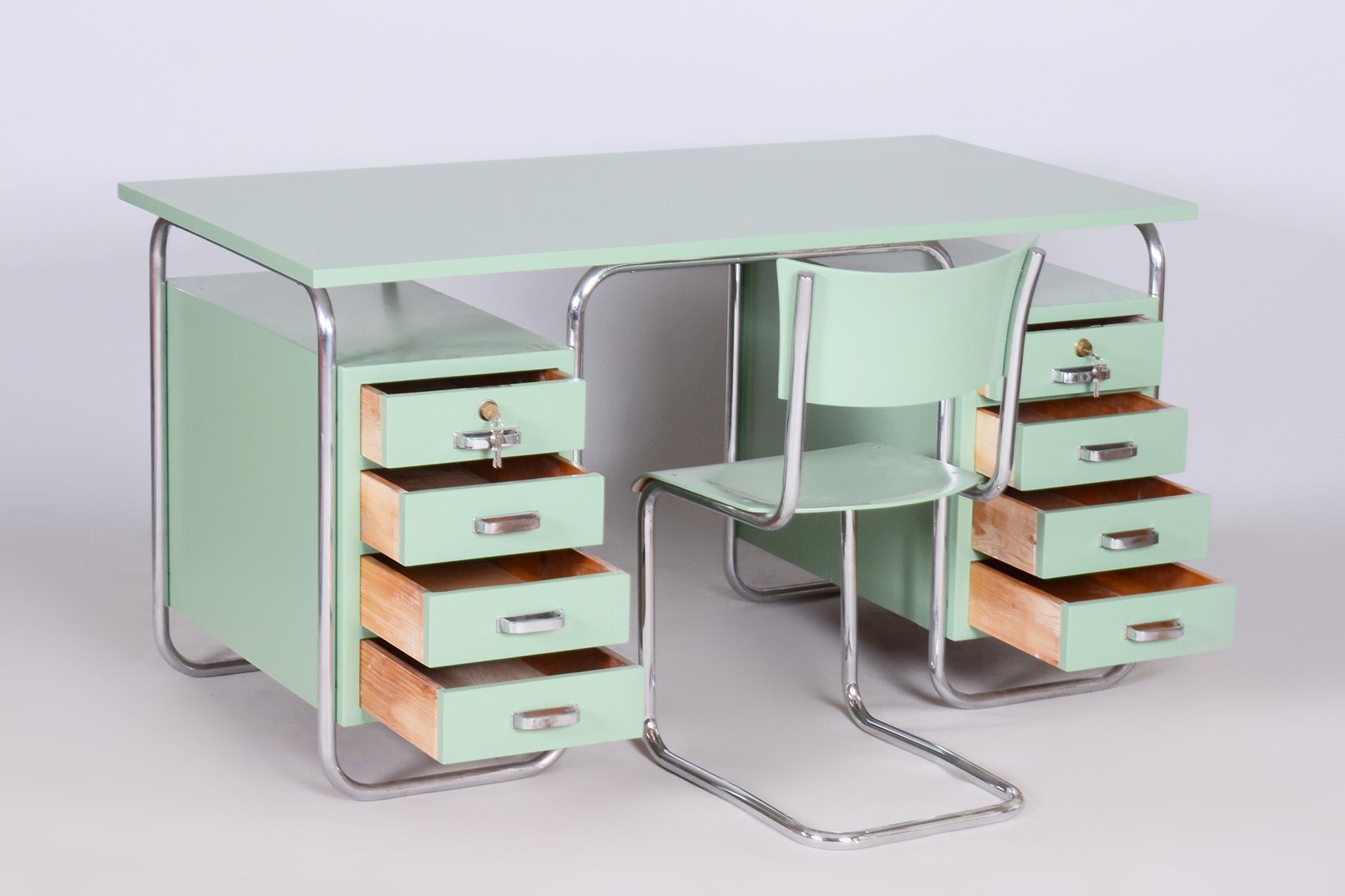 Schreibtisch und Stuhl im Bauhaus-Stil, Thonet, verchromter Stahl, Tschechien, 1930er Jahre im Angebot 9