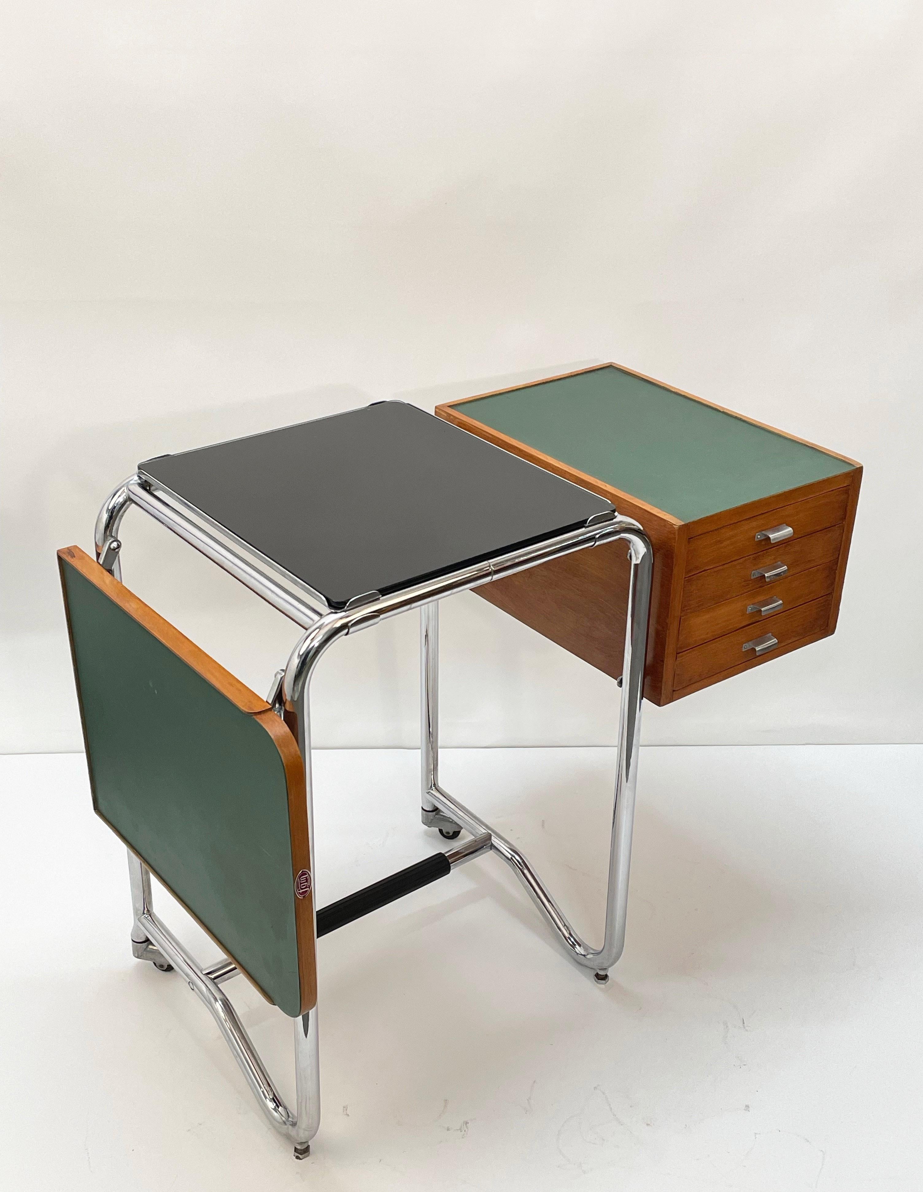 Bauhaus Jean Burkhalter Chrome Tubular Foldable Desk with Drawers France 1930s 4