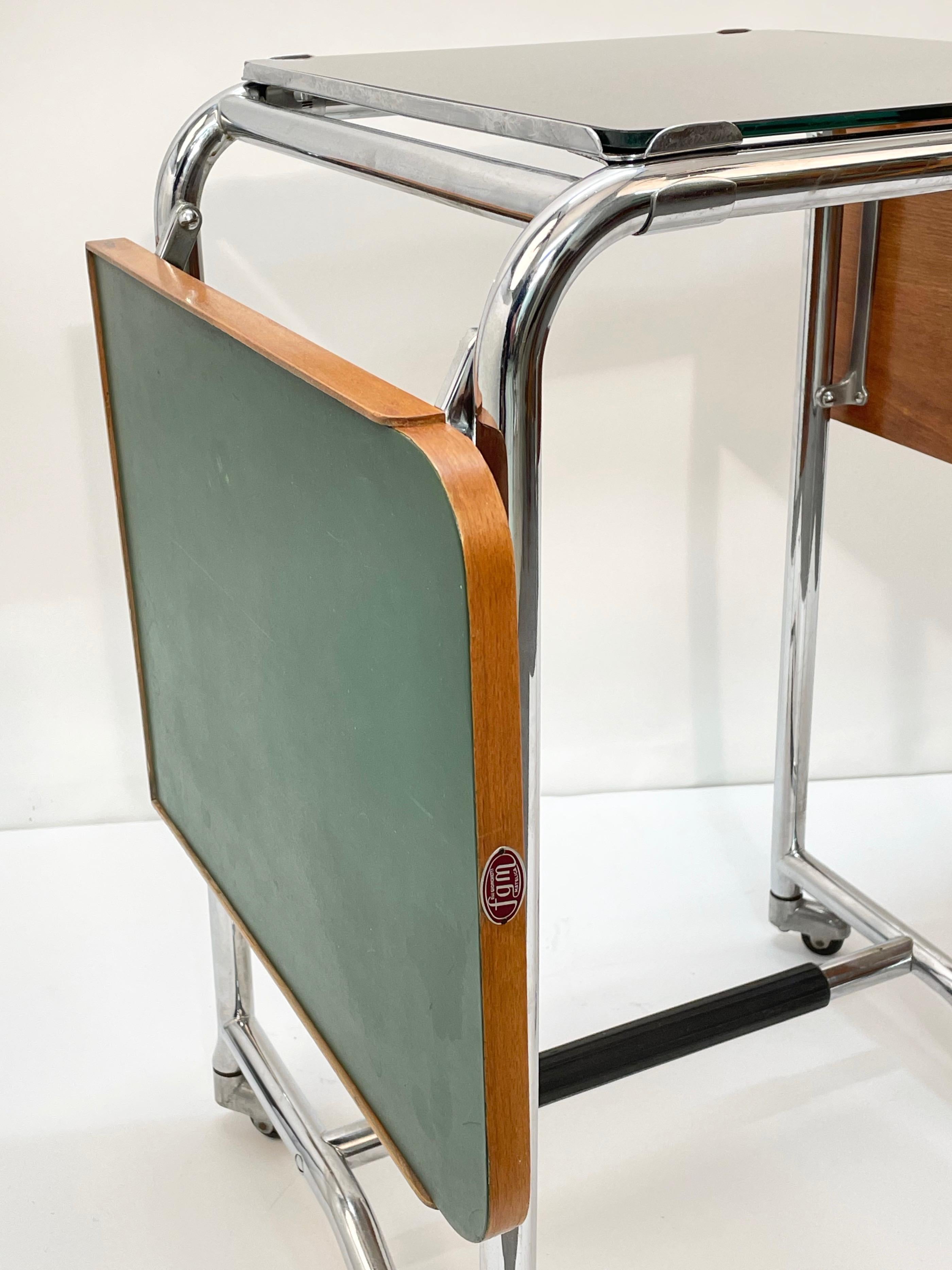 Bauhaus Jean Burkhalter Chrome Tubular Foldable Desk with Drawers France 1930s 5