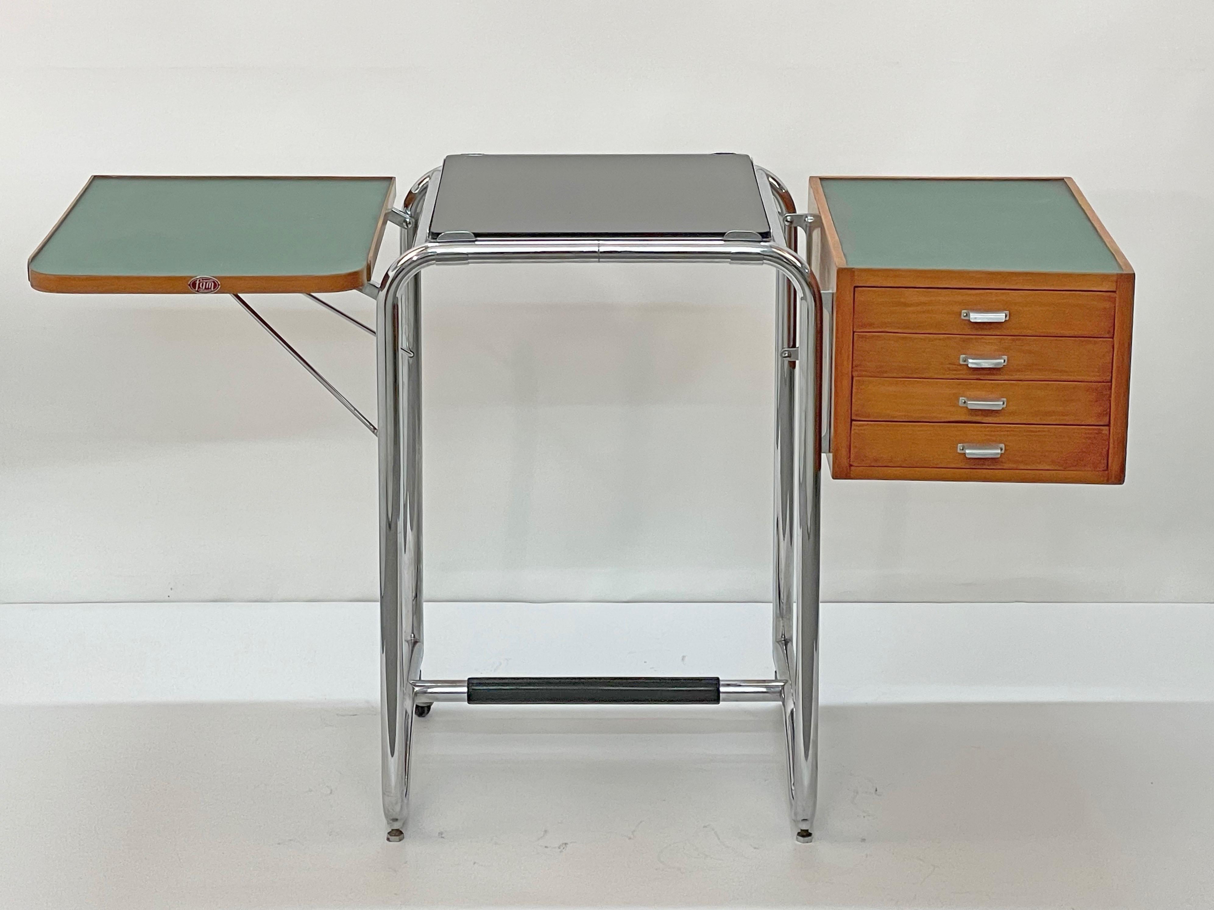Bauhaus Jean Burkhalter Chrome Tubular Foldable Desk with Drawers France 1930s 7