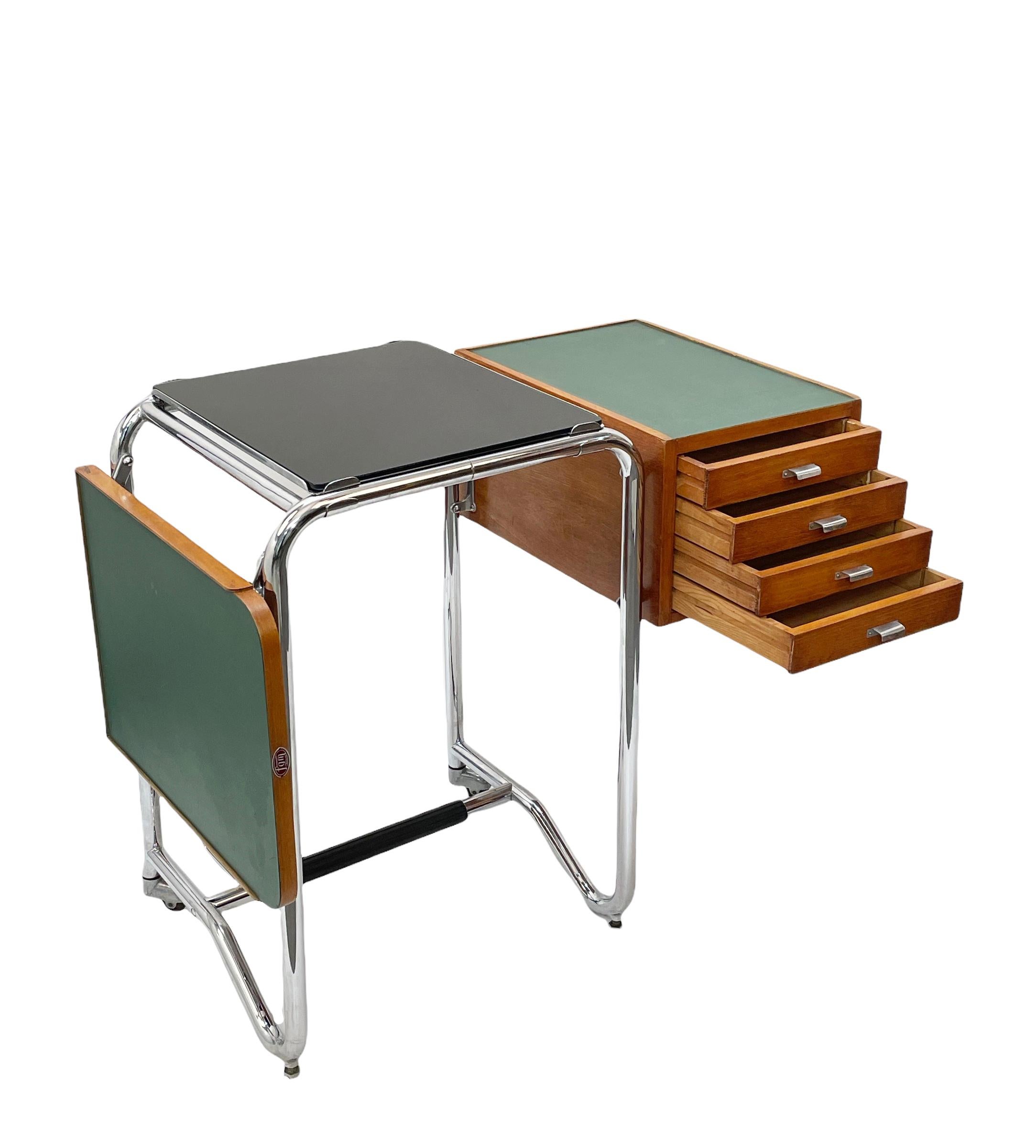 Bauhaus Jean Burkhalter Chrome Tubular Foldable Desk with Drawers France 1930s 8
