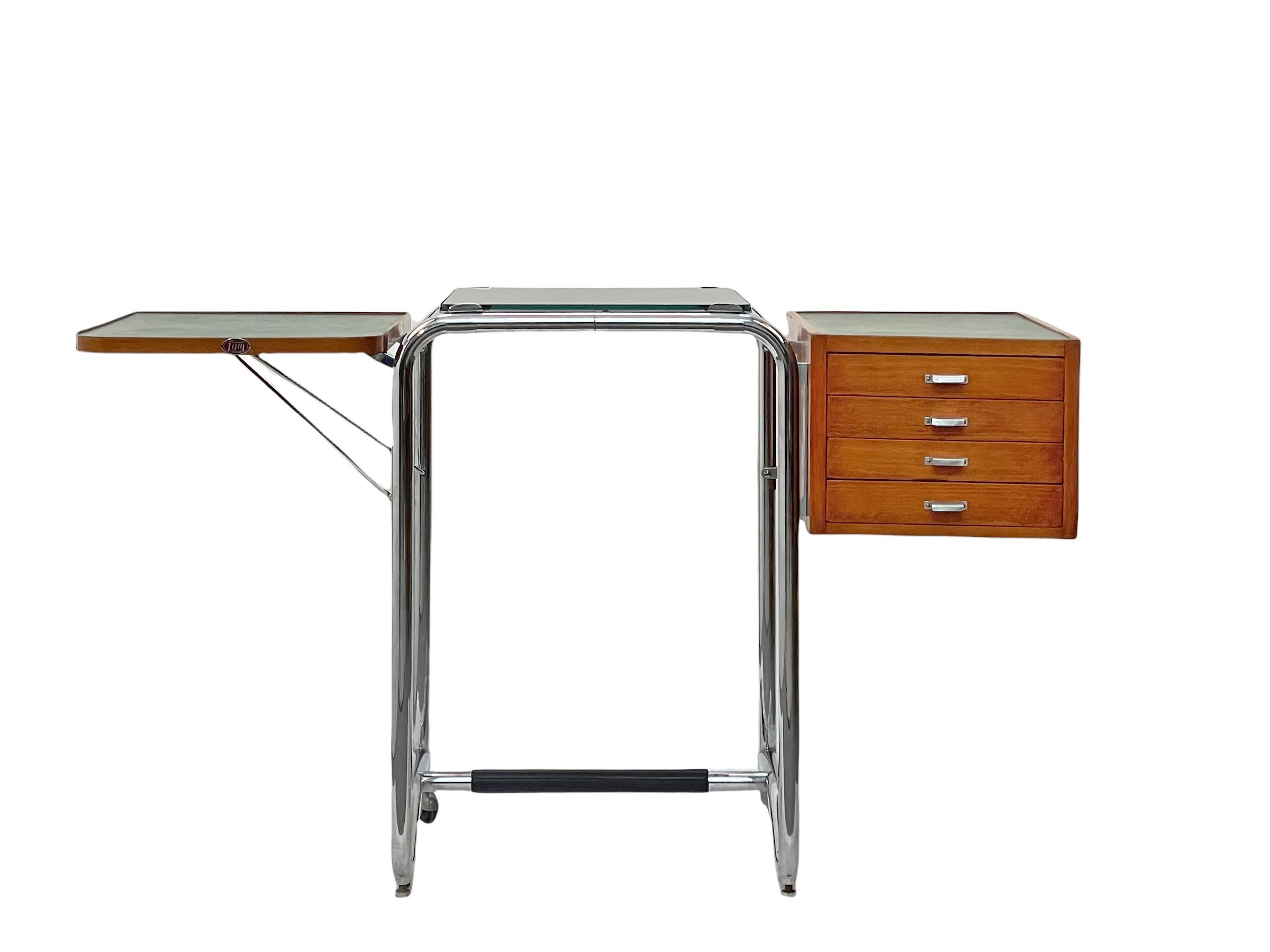 Bauhaus Jean Burkhalter Chrome Tubular Foldable Desk with Drawers France 1930s 10