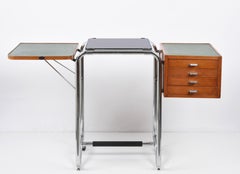 Bureau pliable tubulaire chromé avec tiroirs Bauhaus Jean Burkhalter, France, années 1930