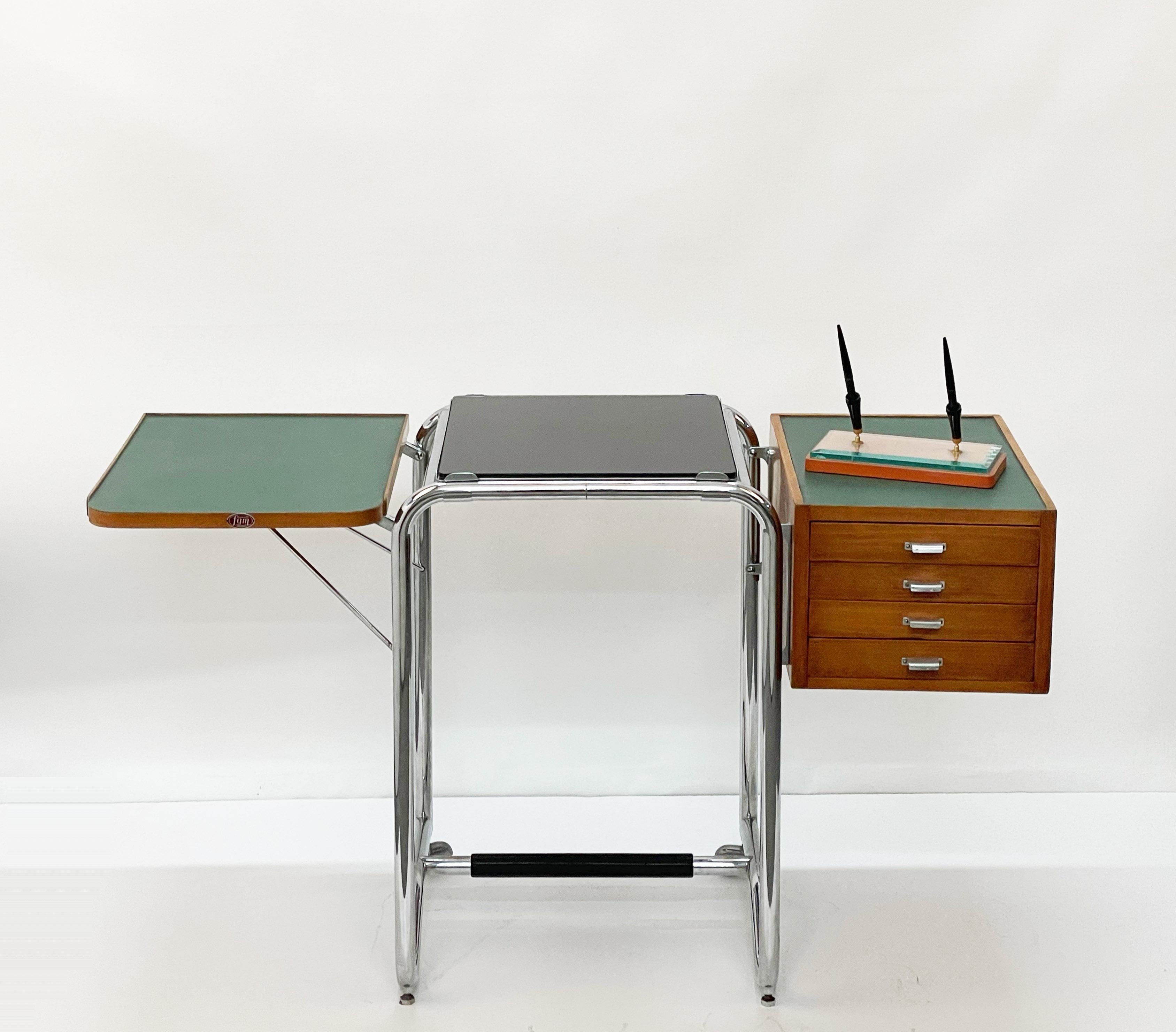 Bauhaus Jean Burkhalter Chrome Tubular Foldable Desk with Drawers France 1930s 13