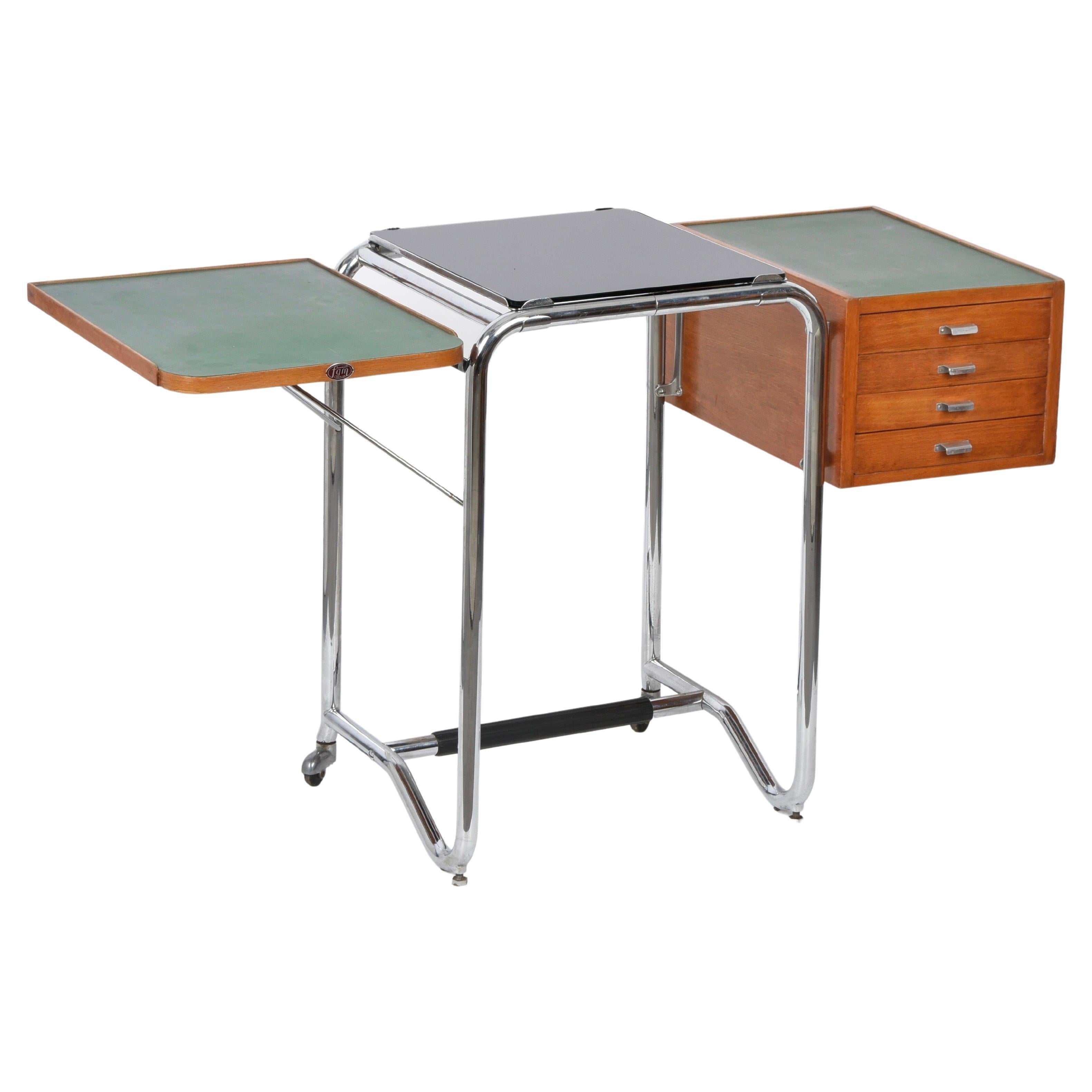 Bauhaus Jean Burkhalter Chrome Tubular Foldable Desk with Drawers France  1930s at 1stDibs | retractable desk