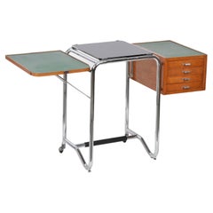 Bauhaus Jean Burkhalter Chrome Tubular Foldable Desk with Drawers France 1930s