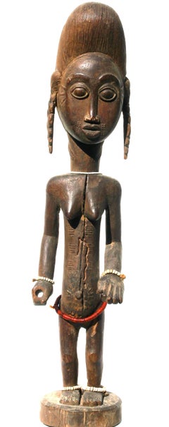 Figure féminine en bois sculpté Baule, sculpture africaine, provenance de Sotheby's