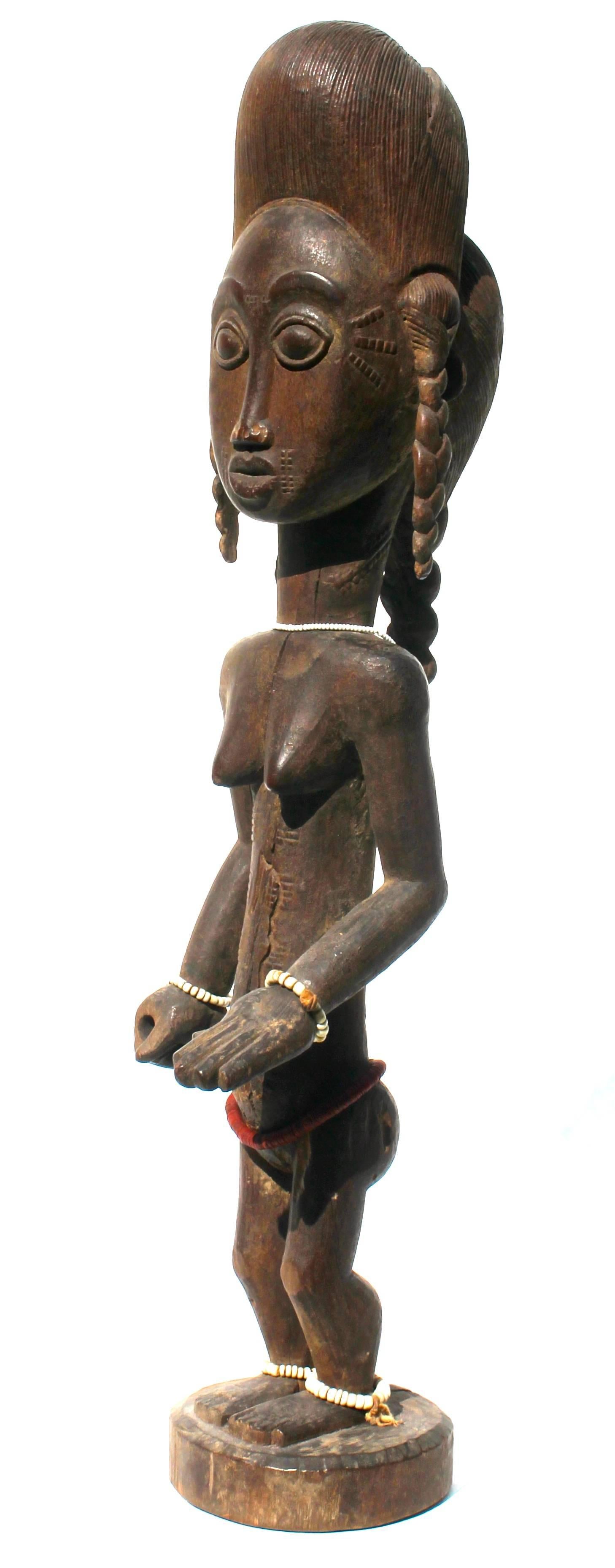 Tribal Baule Female Carved Wood Figure, African Sculpture Sotheby's Provenance For Sale