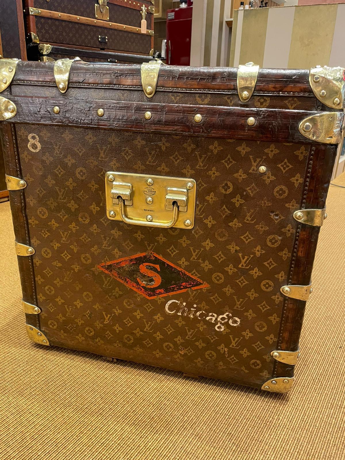 French Louis Vuitton Malle Courrier Monogram trunk France 20th century circa 1915 For Sale