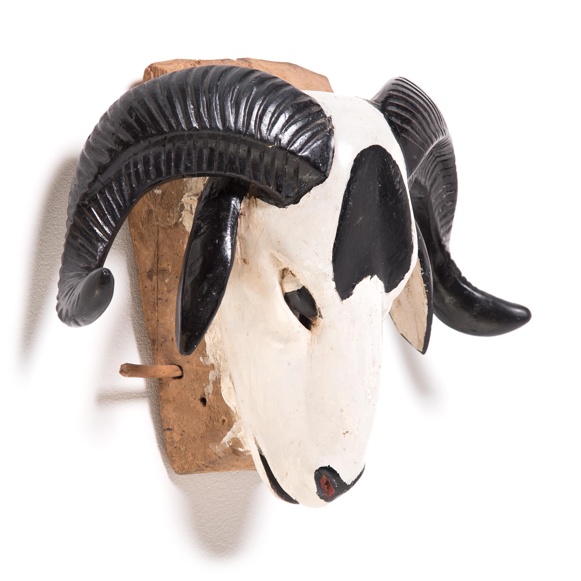 Tribal Baule Painted Ram Mask For Sale