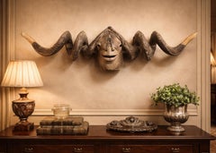 Baule Ram Mask Ivory Coast Tribal African Sculpture Large Wooden Horn Mask