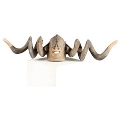 Baule Ram Mask Ivory Coast Tribal African Sculpture Large Wooden Horn Mask