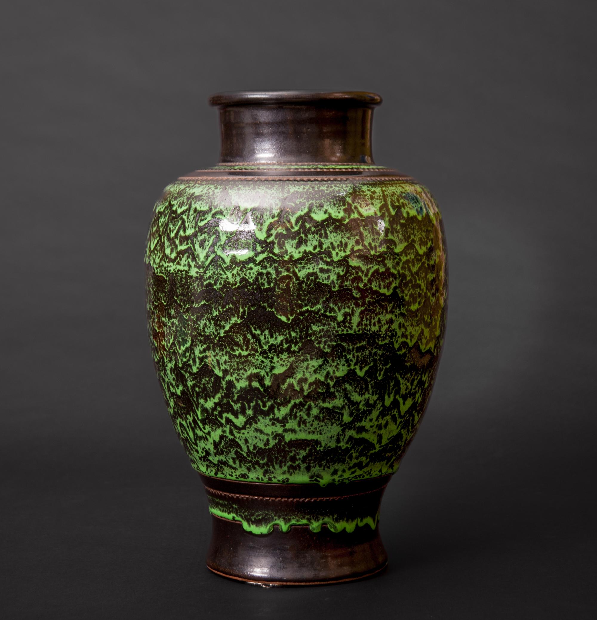 Enameled Art Deco Stoneware Bauluster Enamel Vase by Emile Lenoble For Sale