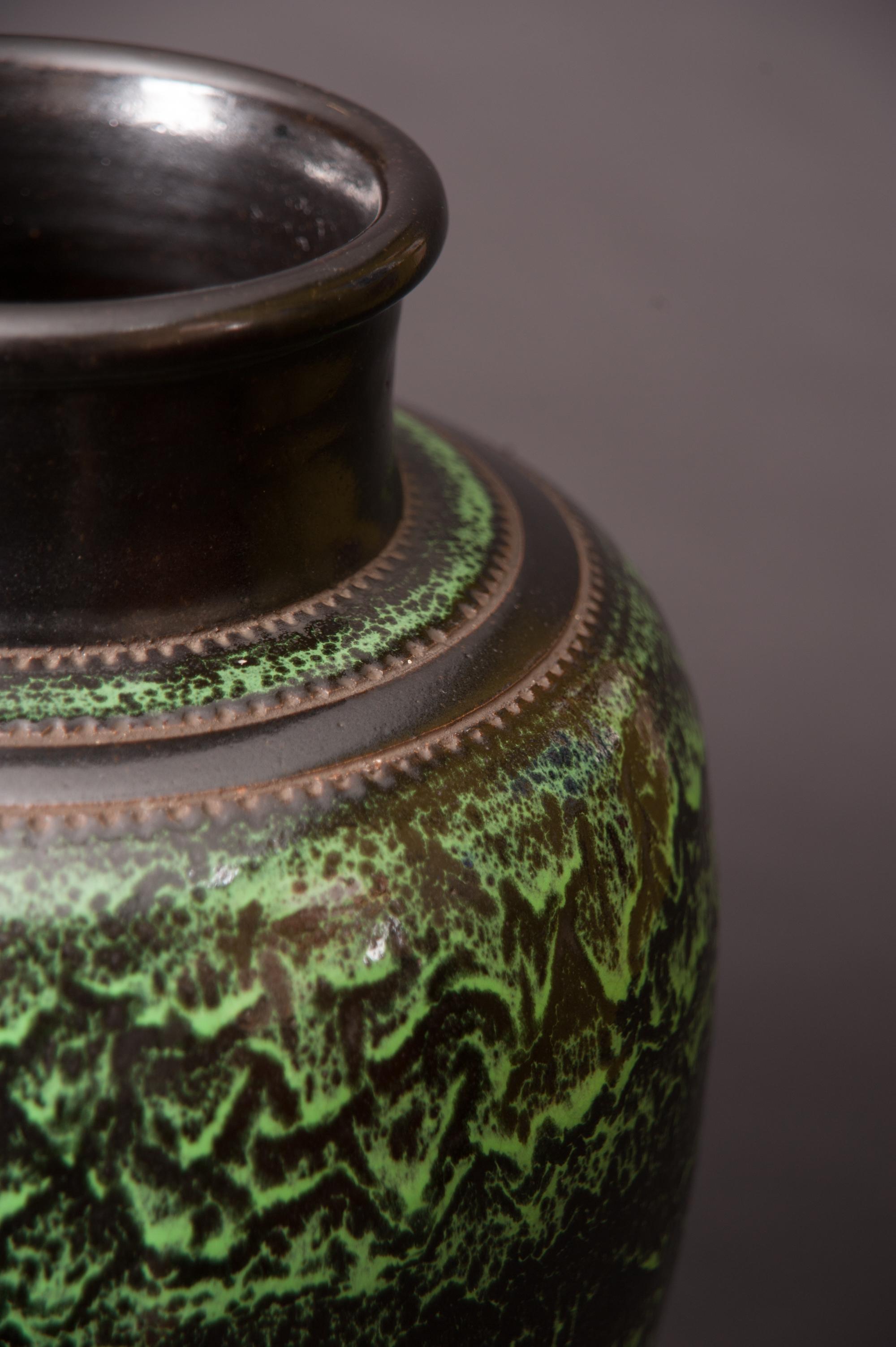 Art Deco Stoneware Bauluster Enamel Vase by Emile Lenoble In Excellent Condition For Sale In Chicago, US