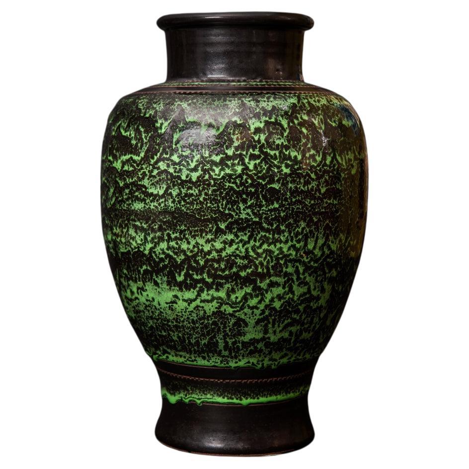 Bauluster-Emaille-Vase aus Steingut im Art déco-Stil von Emile Lenoble im Angebot