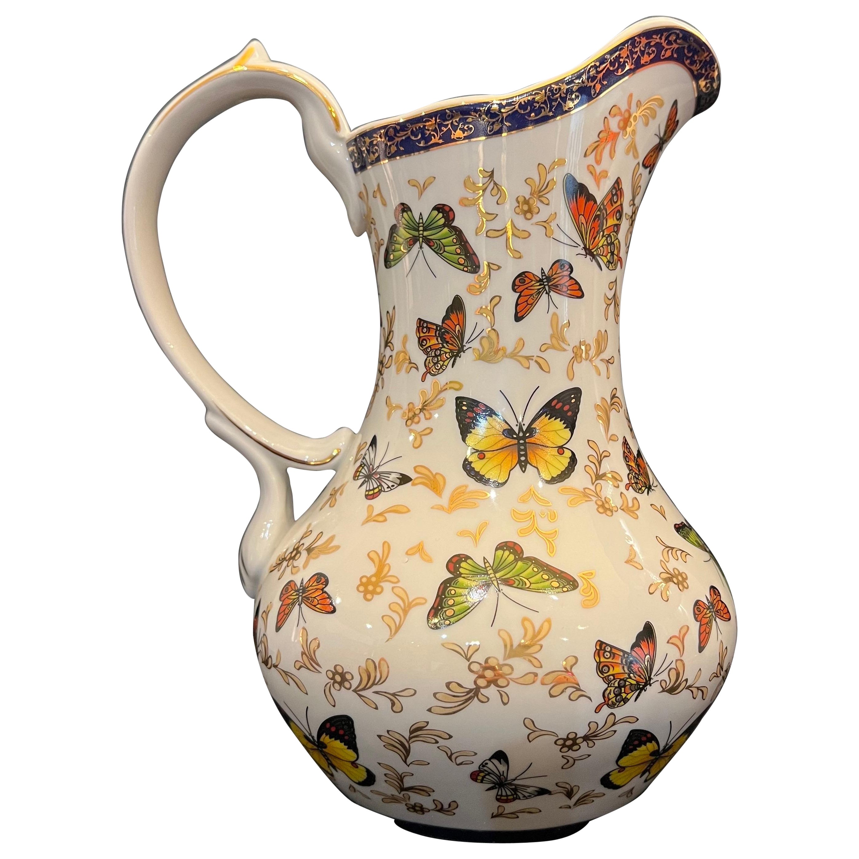 Baume Vintage By Vase pichet en céramique dorée Insectes Papillons
