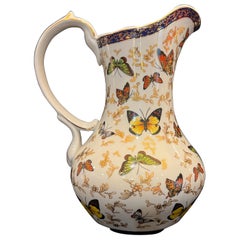 Baum Brothers Vintage Victorian Gilt Ceramic Pitcher Vase Insects Butterflies