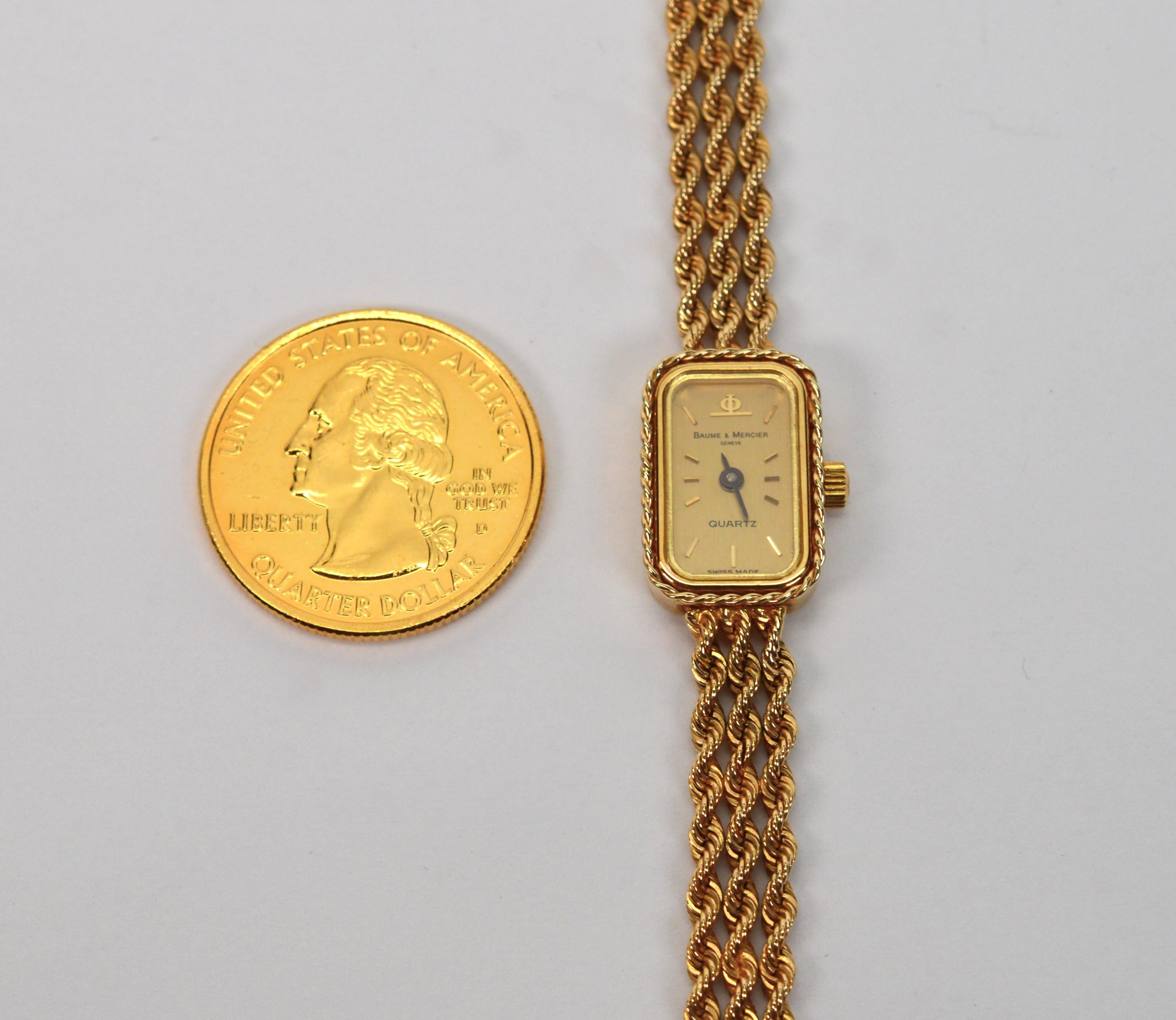 Baum & Mercier 14 Karat Yellow Gold Rope Bracelet Wrist Watch 6