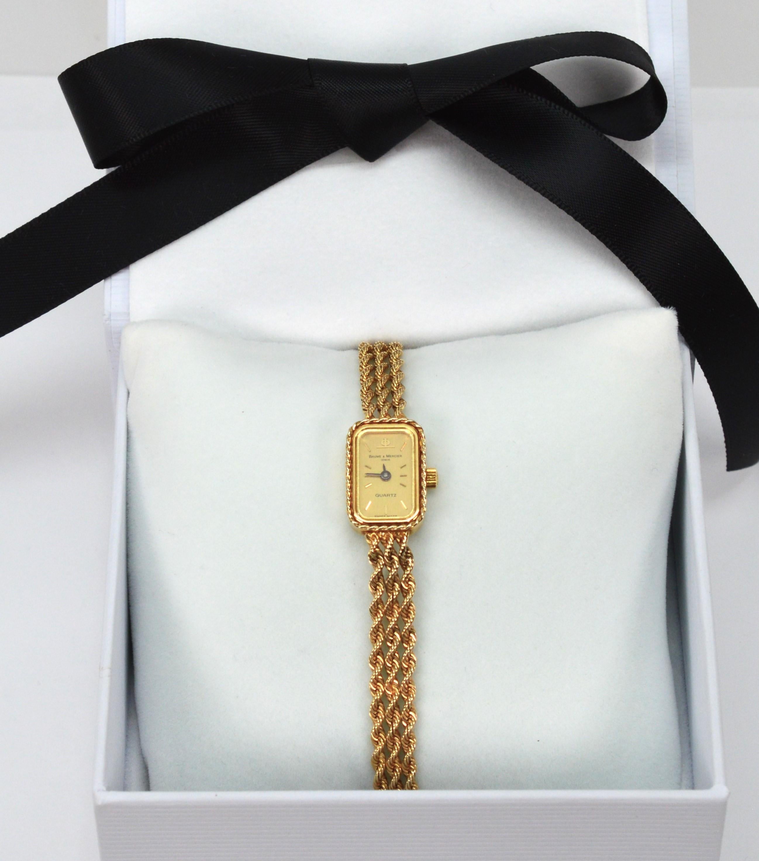 Baum & Mercier 14 Karat Yellow Gold Rope Bracelet Wrist Watch 7