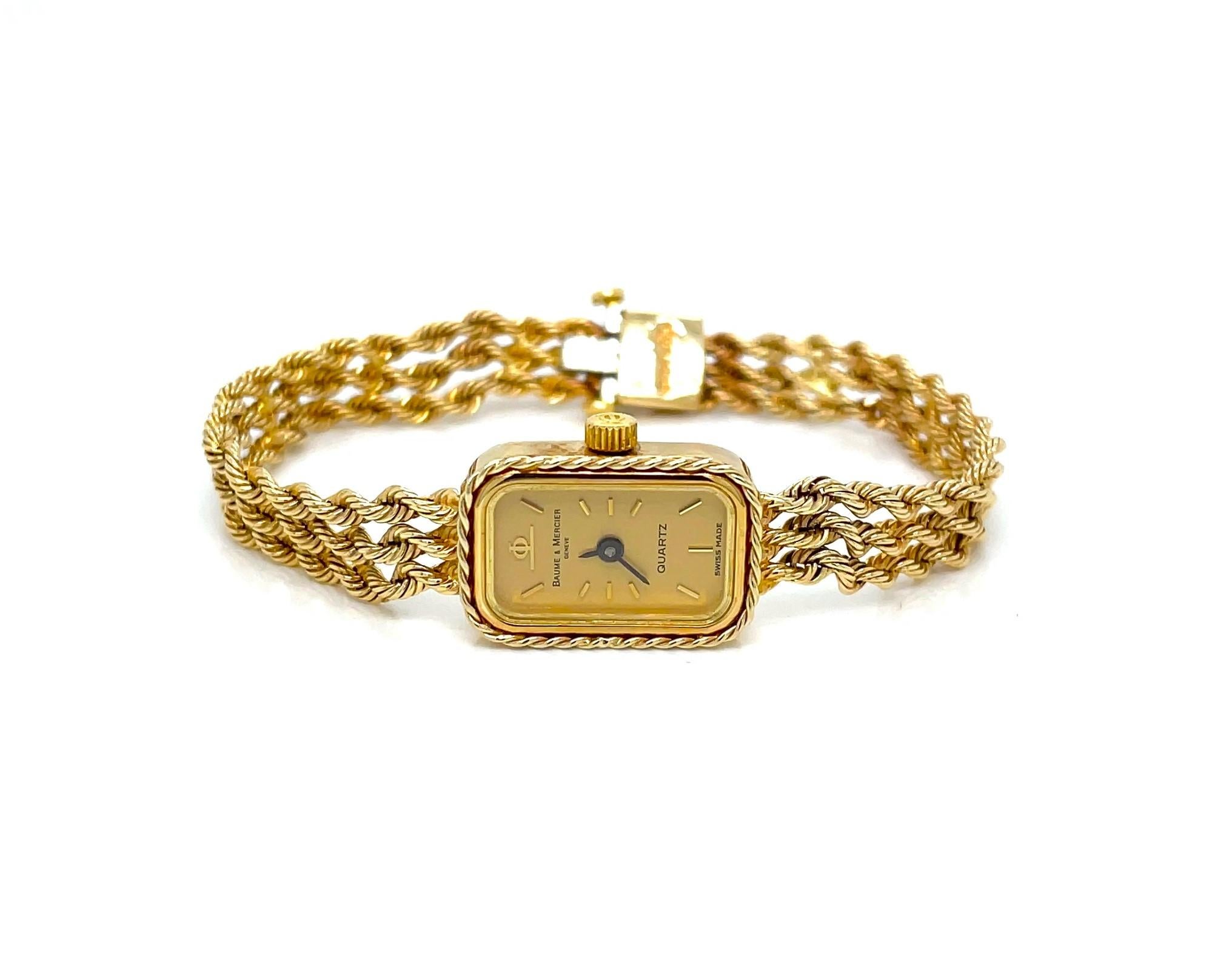Baum & Mercier 14 Karat Yellow Gold Rope Bracelet Wrist Watch In Good Condition In Mount Kisco, NY