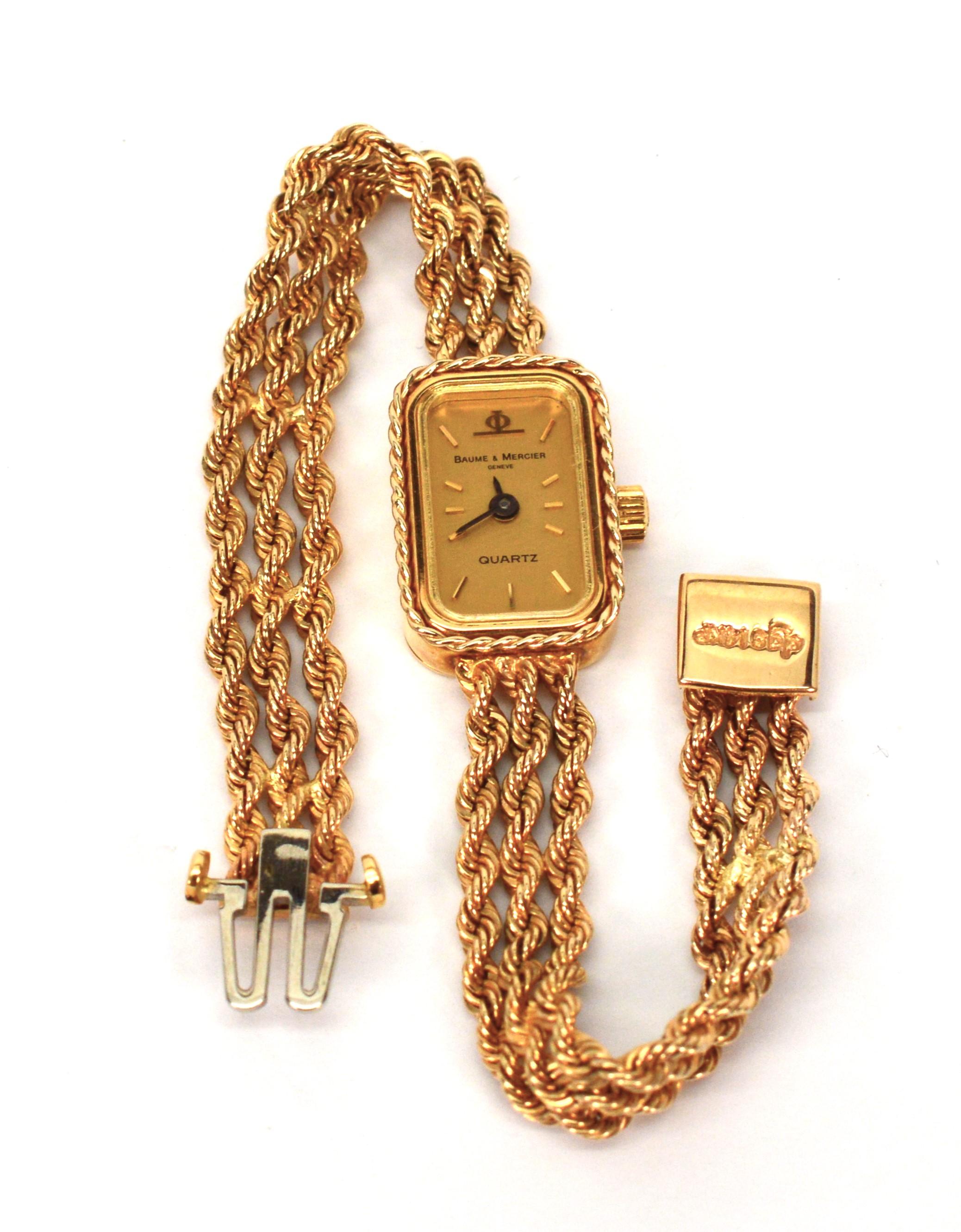 Women's Baum & Mercier 14 Karat Yellow Gold Rope Bracelet Wrist Watch