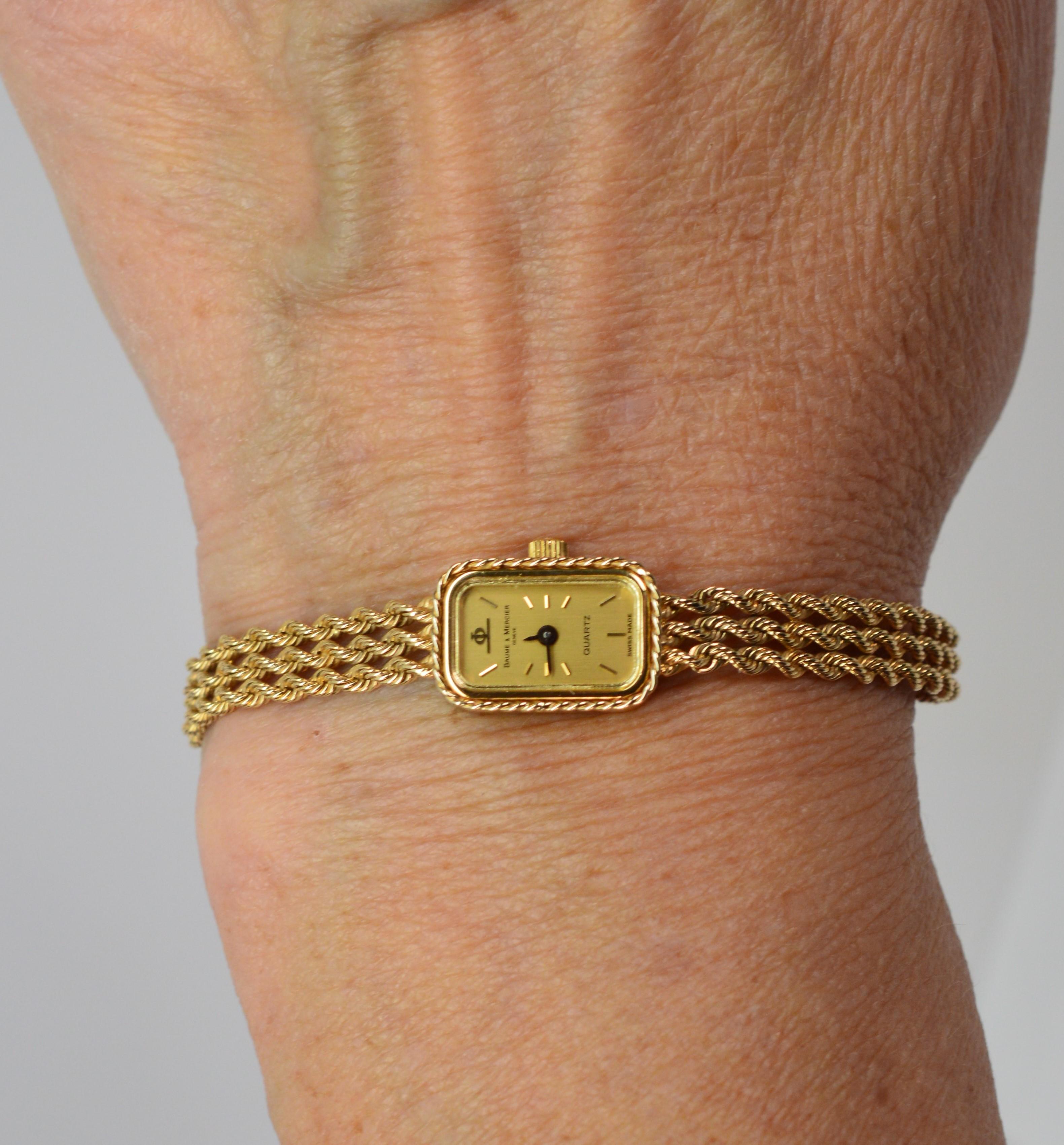 Baum & Mercier 14 Karat Yellow Gold Rope Bracelet Wrist Watch 2