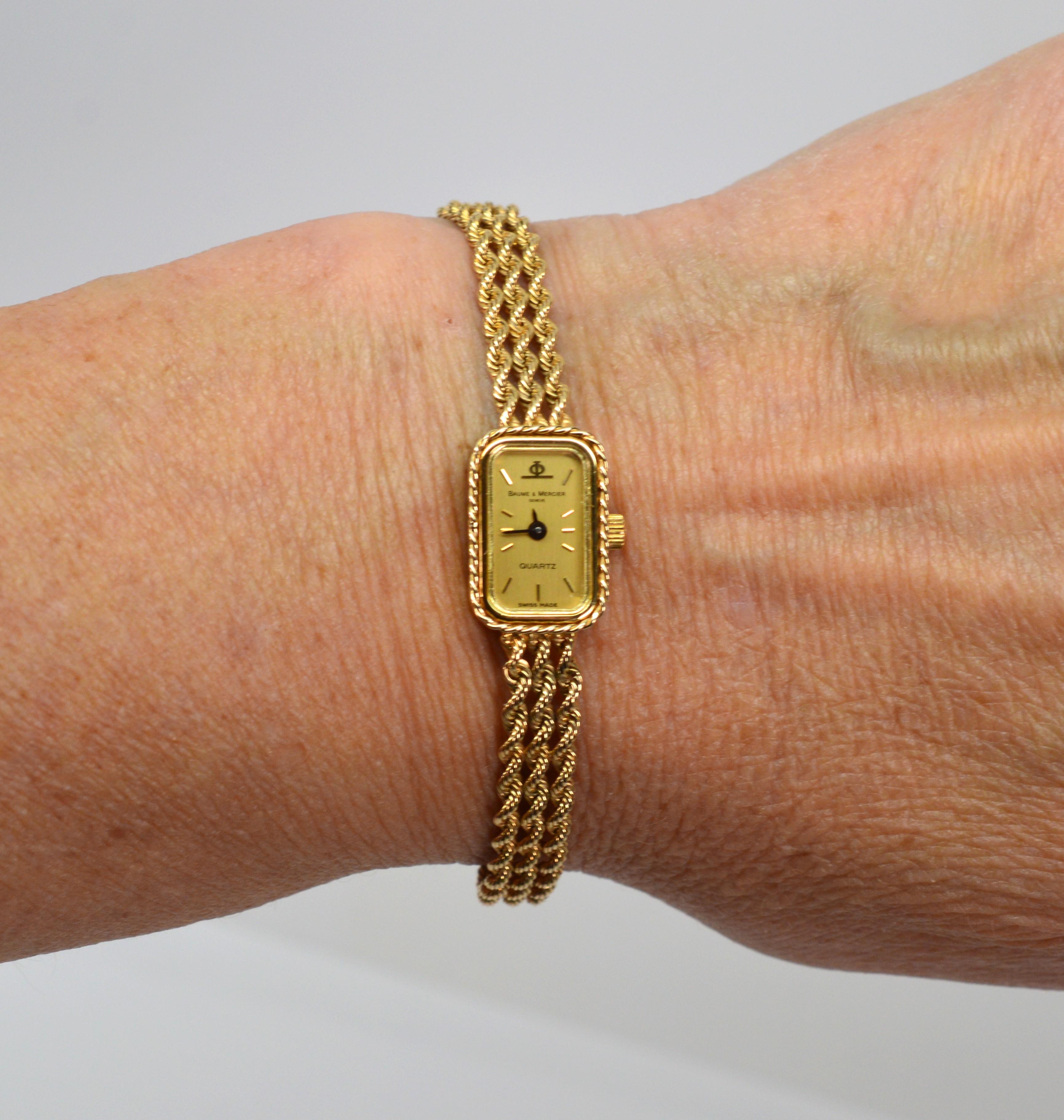 Baum & Mercier 14 Karat Yellow Gold Rope Bracelet Wrist Watch 3