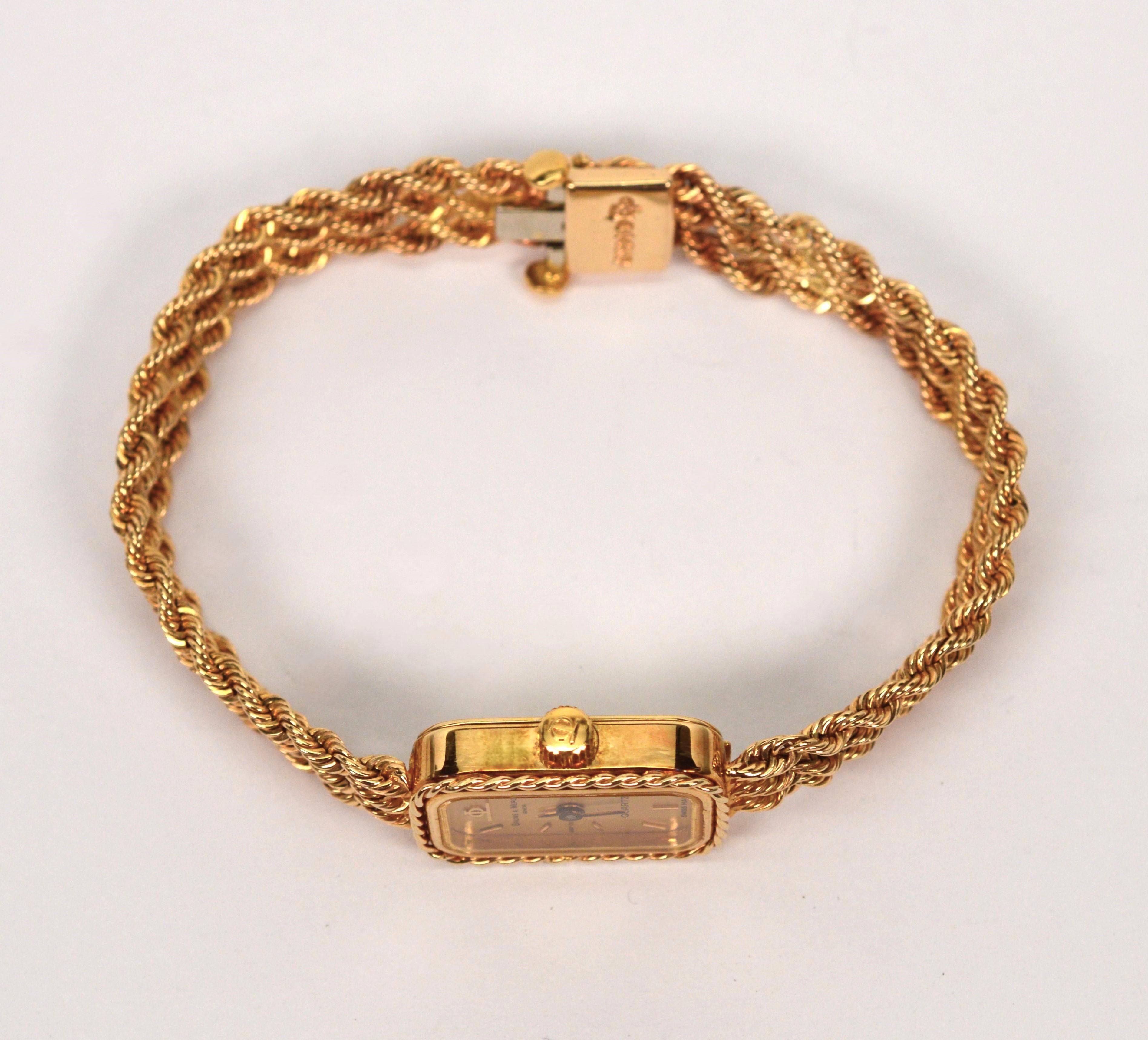 Baum & Mercier 14 Karat Yellow Gold Rope Bracelet Wrist Watch 4
