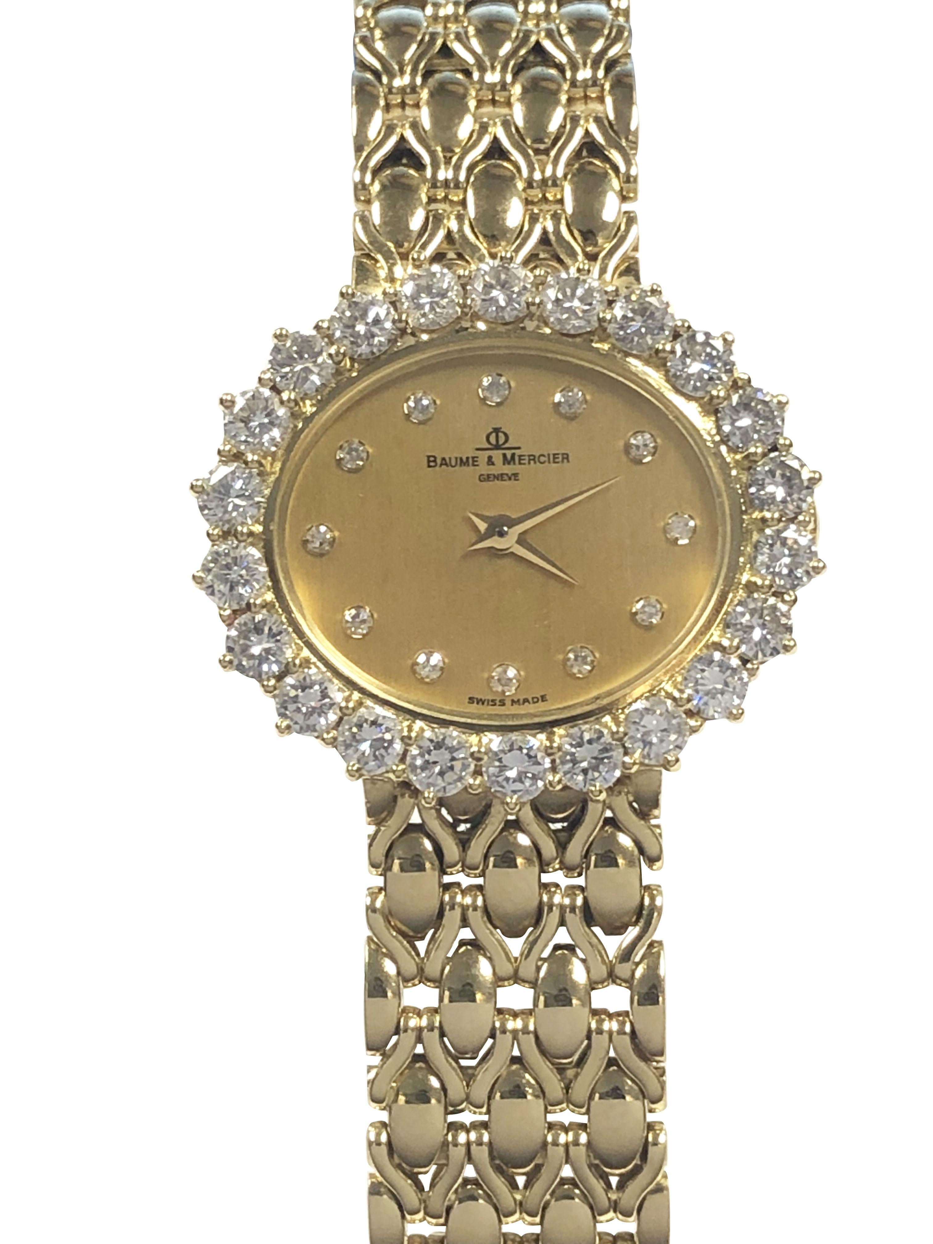 Baum & Mercier Gold und Diamanten Damen-Quarz-Armbanduhr (Rundschliff)