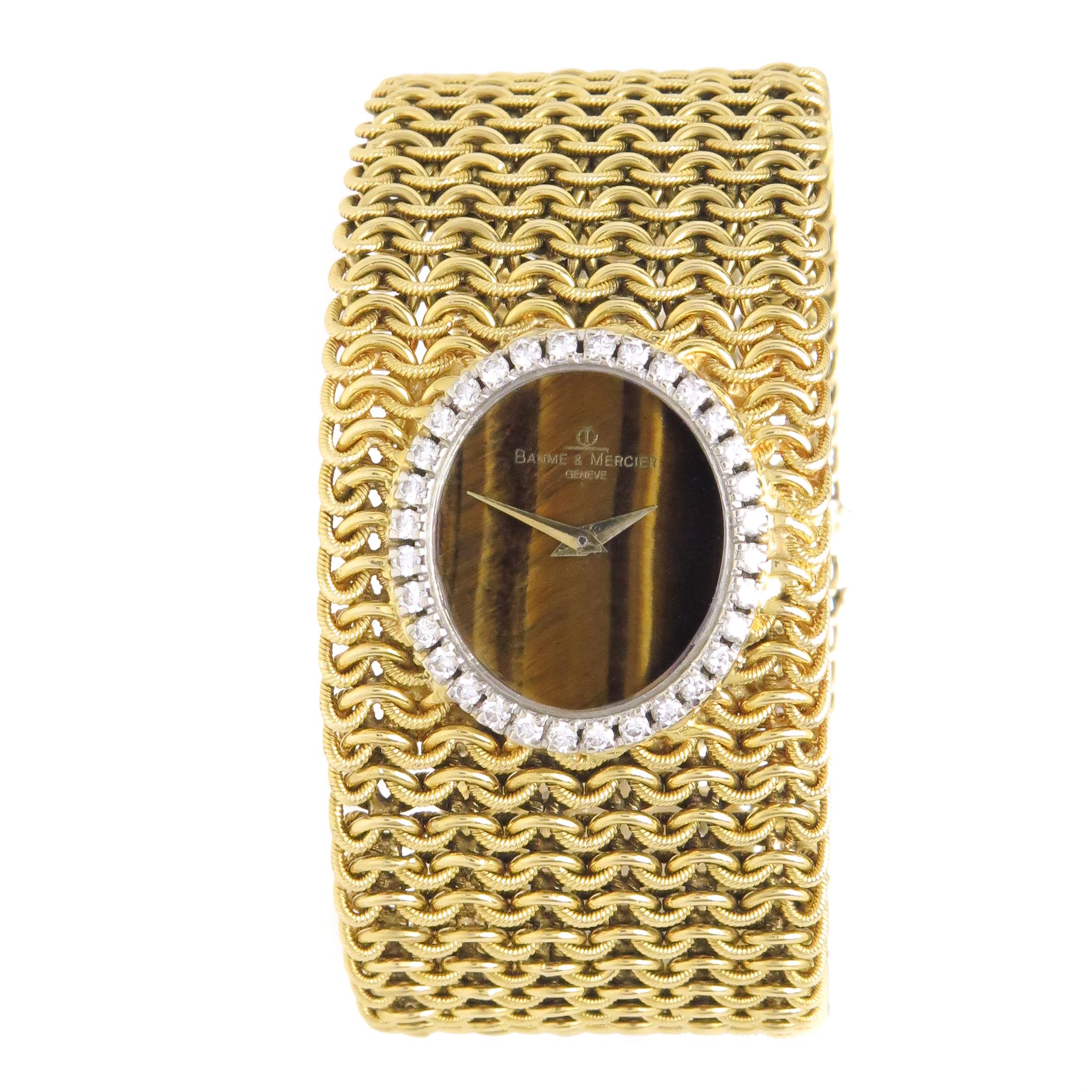 Baum & Mercier Gold Diamond and Tigers Eye Dial Ladies Bracelet Wristwatch
