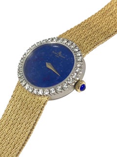 Baum & Mercier Gold Lapis Dial and Diamond Set Ladies Wristwatch