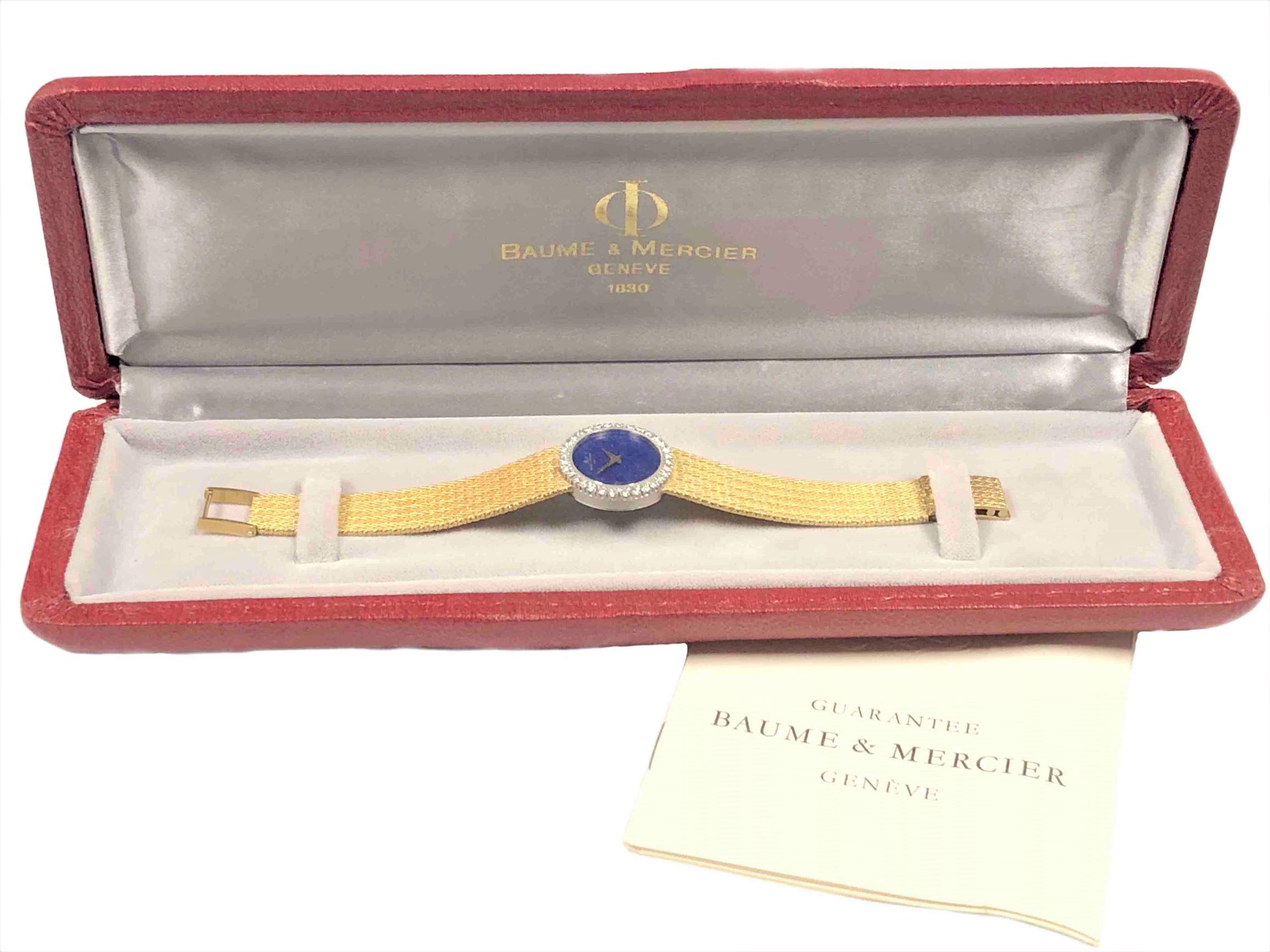 Baum & Mercier Gold Lapis Dial and Diamond Set Ladies Wristwatch 3